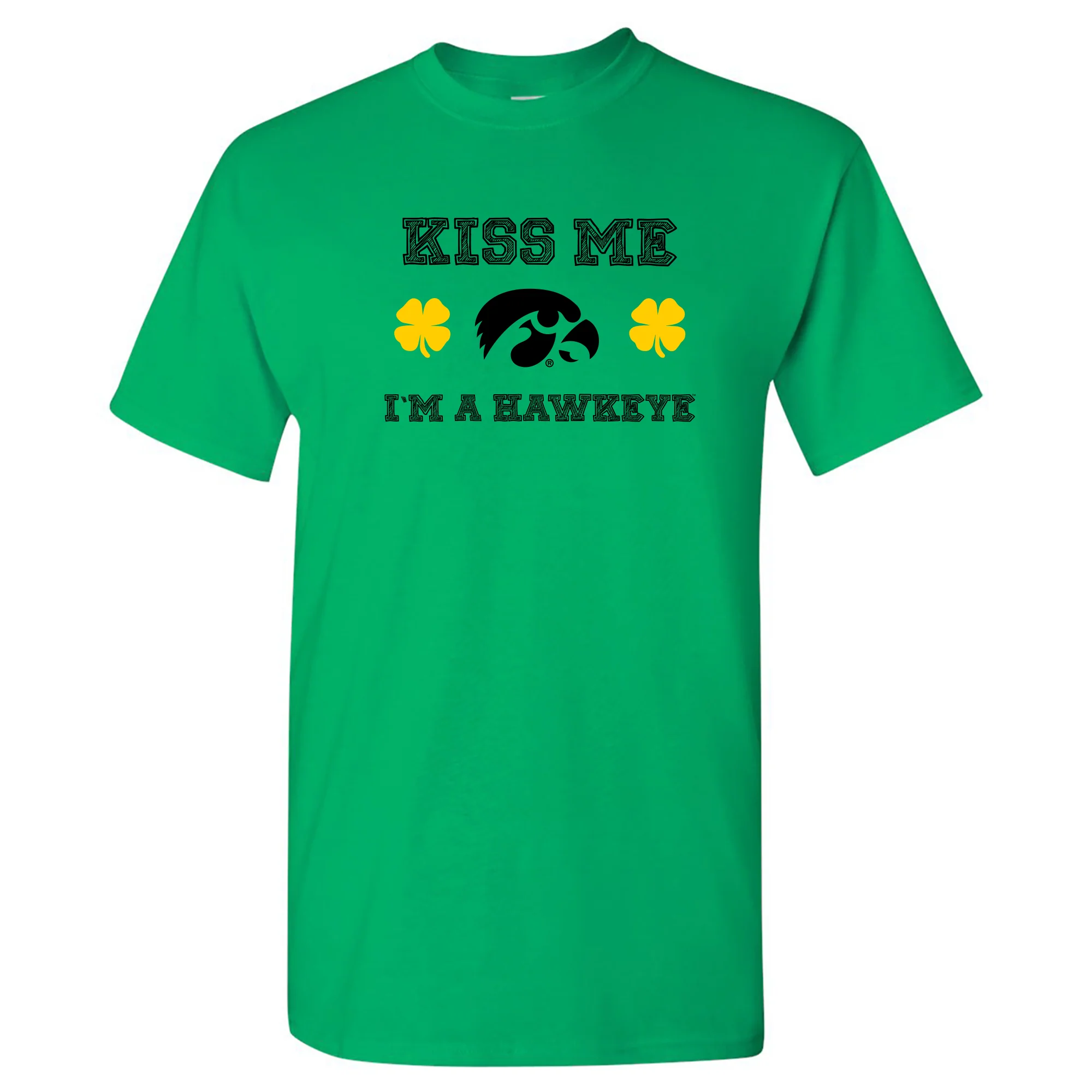 University of Iowa Hawkeyes Kiss Me I'm a Hawkeye Basic Cotton Short Sleeve T Shirt - Irish Green