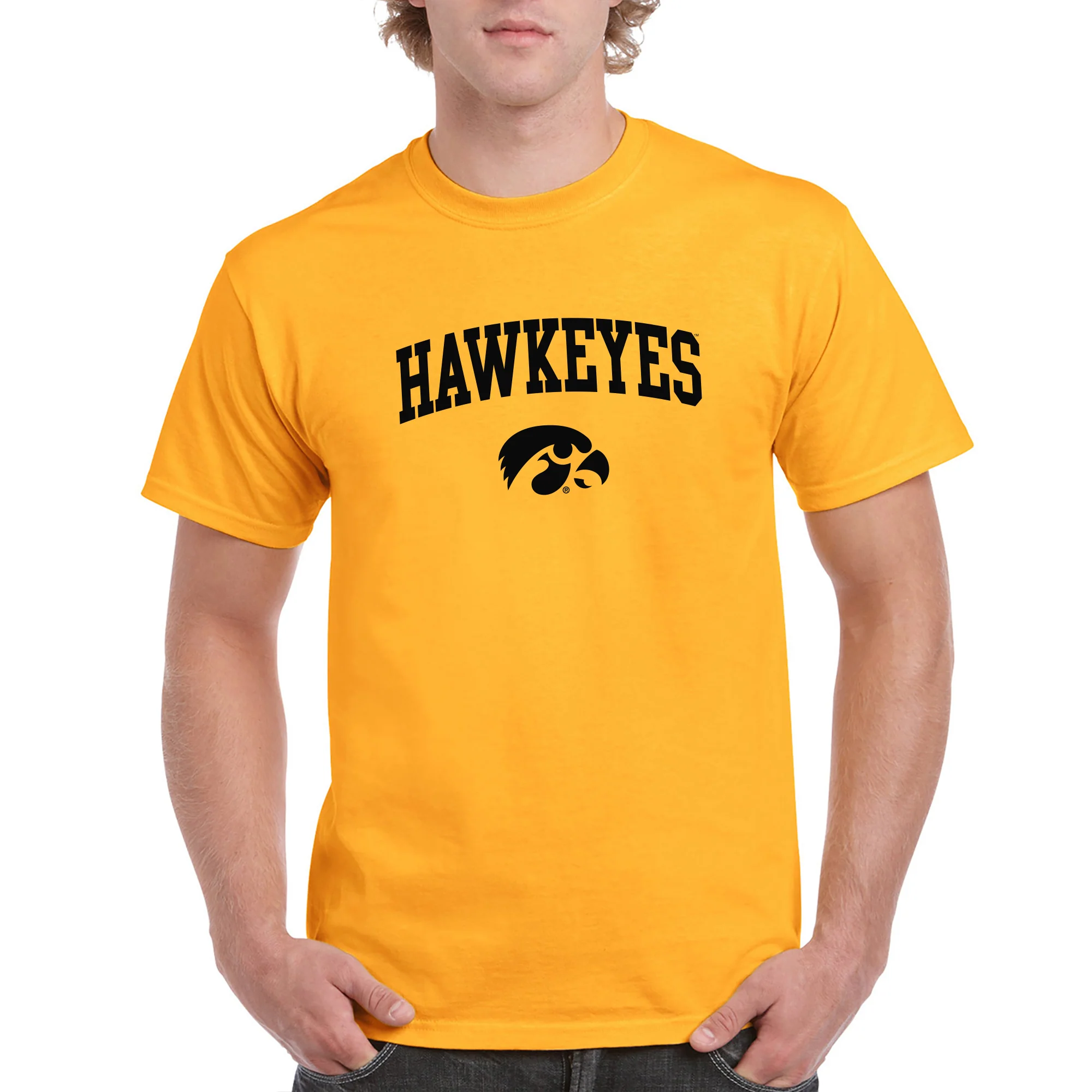 Mascot Arch Logo Iowa Hawkeyes Basic Cotton Short Sleeve T Shirt - Gold - Image 3