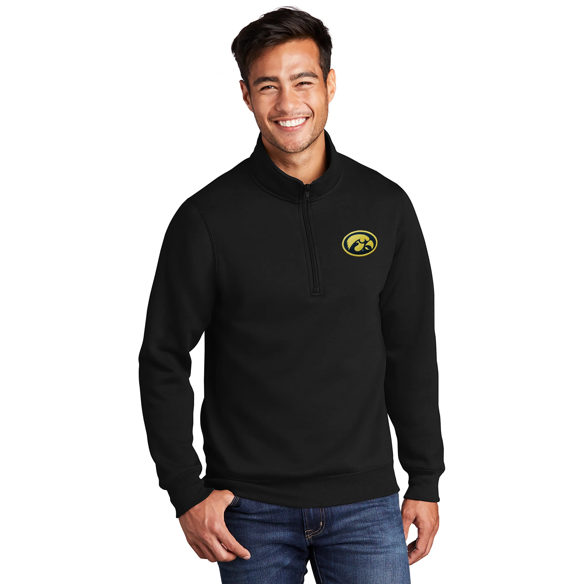 Iowa Oval Logo Patch 1/4 Zip Sweatshirt - Black - Image 3