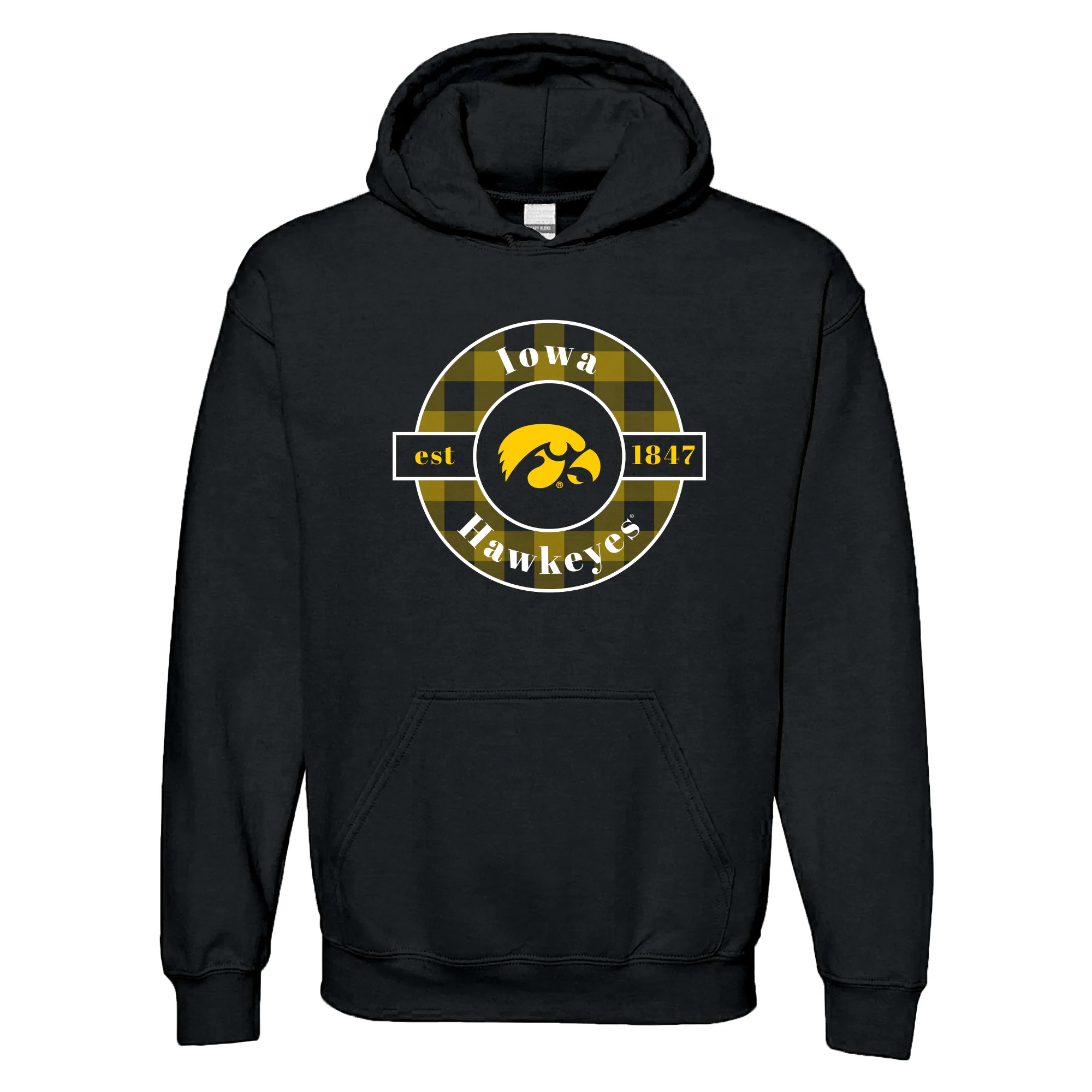 Iowa Plaid Circle Hoodie - Black