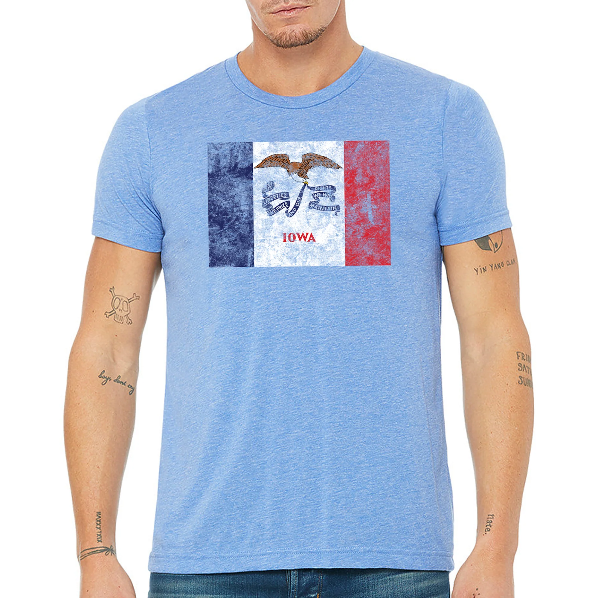 Iowa State Flag Triblend - Blue Triblend - Image 4