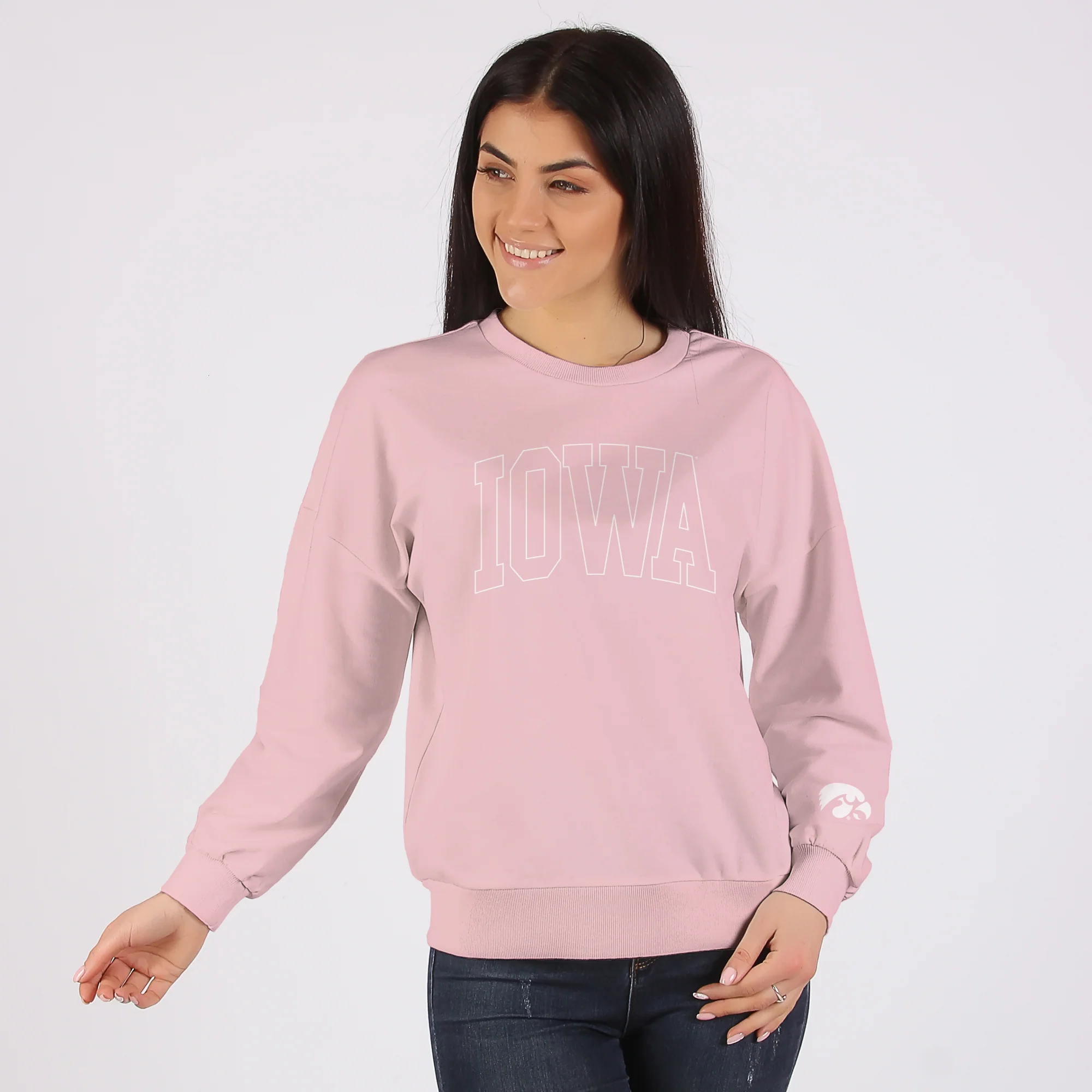 Iowa Tonal Arch with Wrist Print Crewneck - Light Pink - Image 4