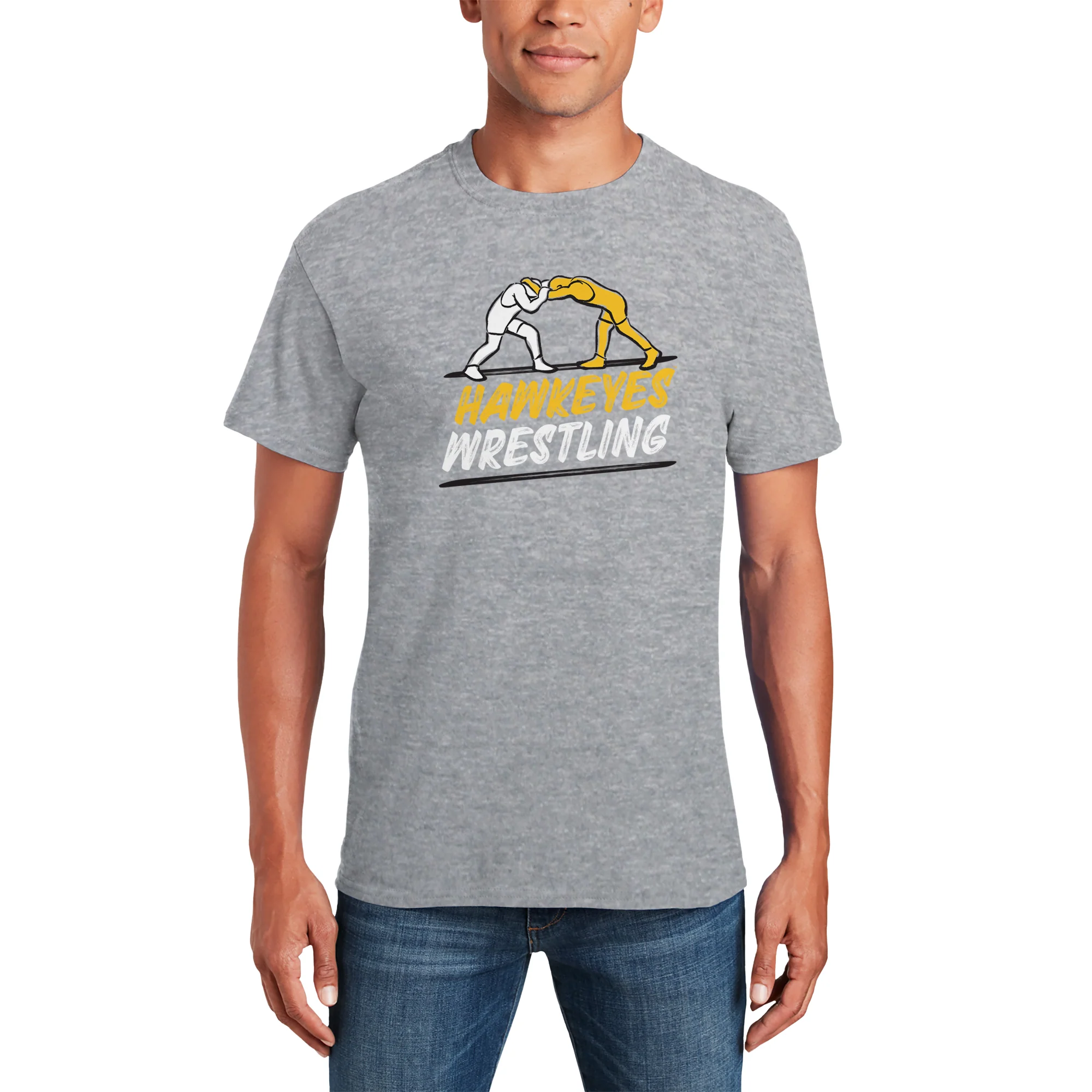 Iowa Wrestling Sketch T-Shirt - Sport Grey - Image 3