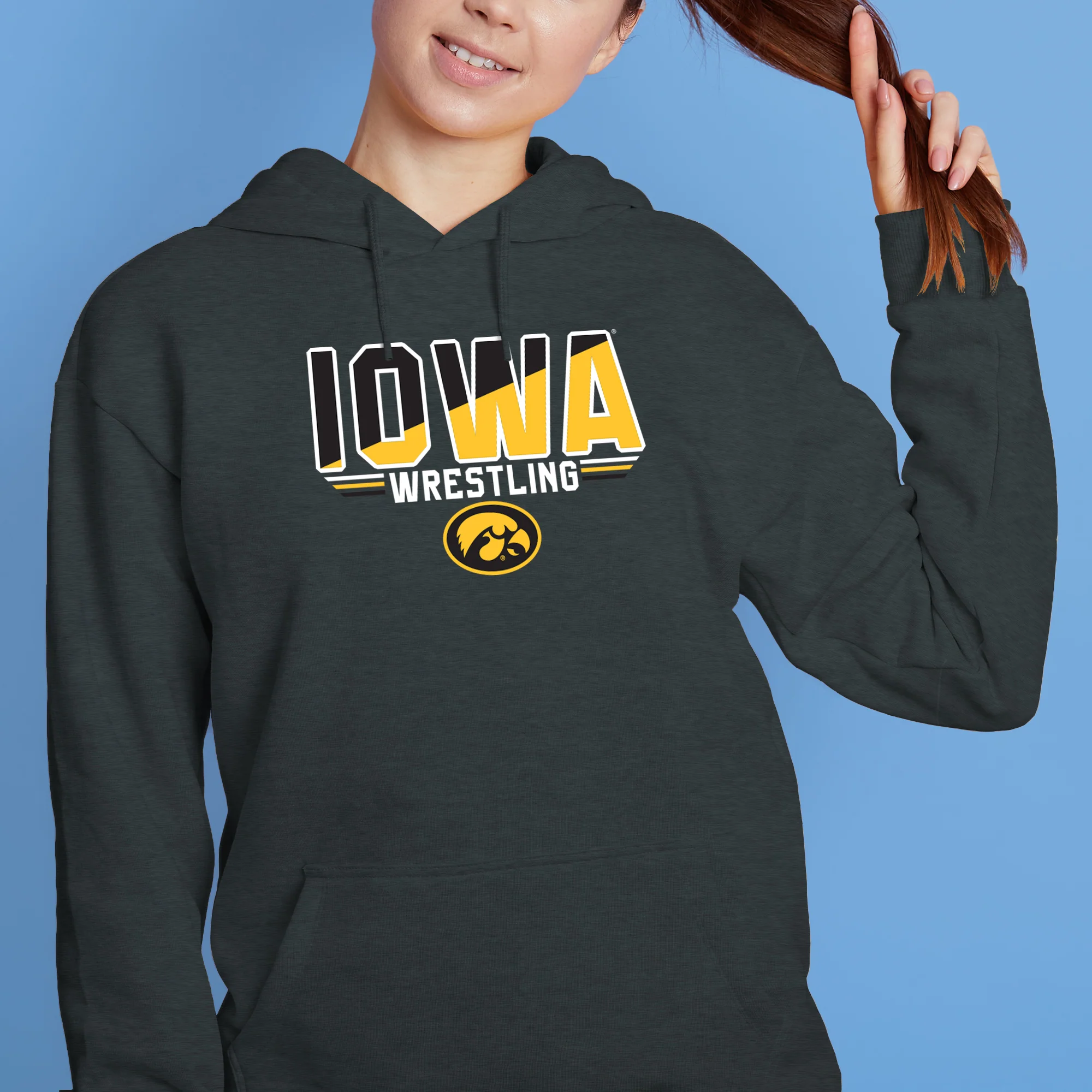 Iowa Wrestling Top Flight Hoodie - Dark Heather - Image 4