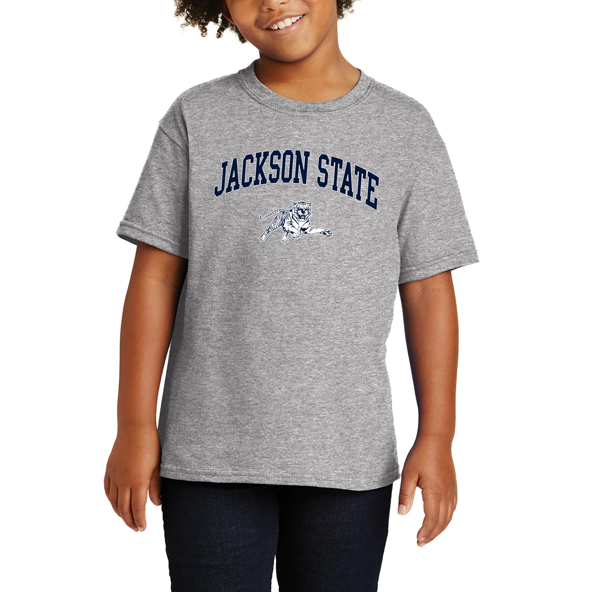 Jackson State Tigers Arch Logo Youth T Shirt - Sport Grey - Image 4