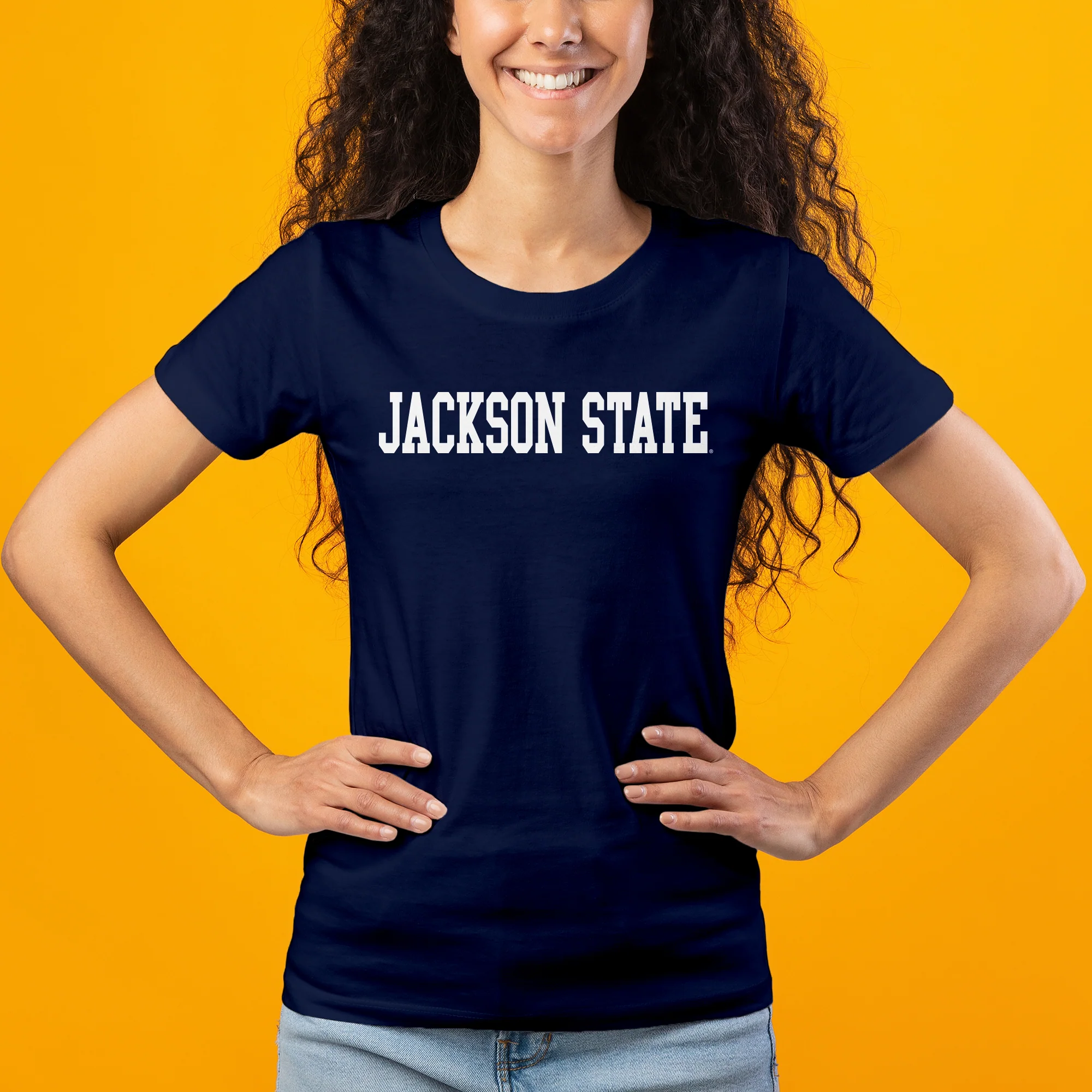 Jackson State Tigers Basic Block Women's T Shirt - Navy - Image 4