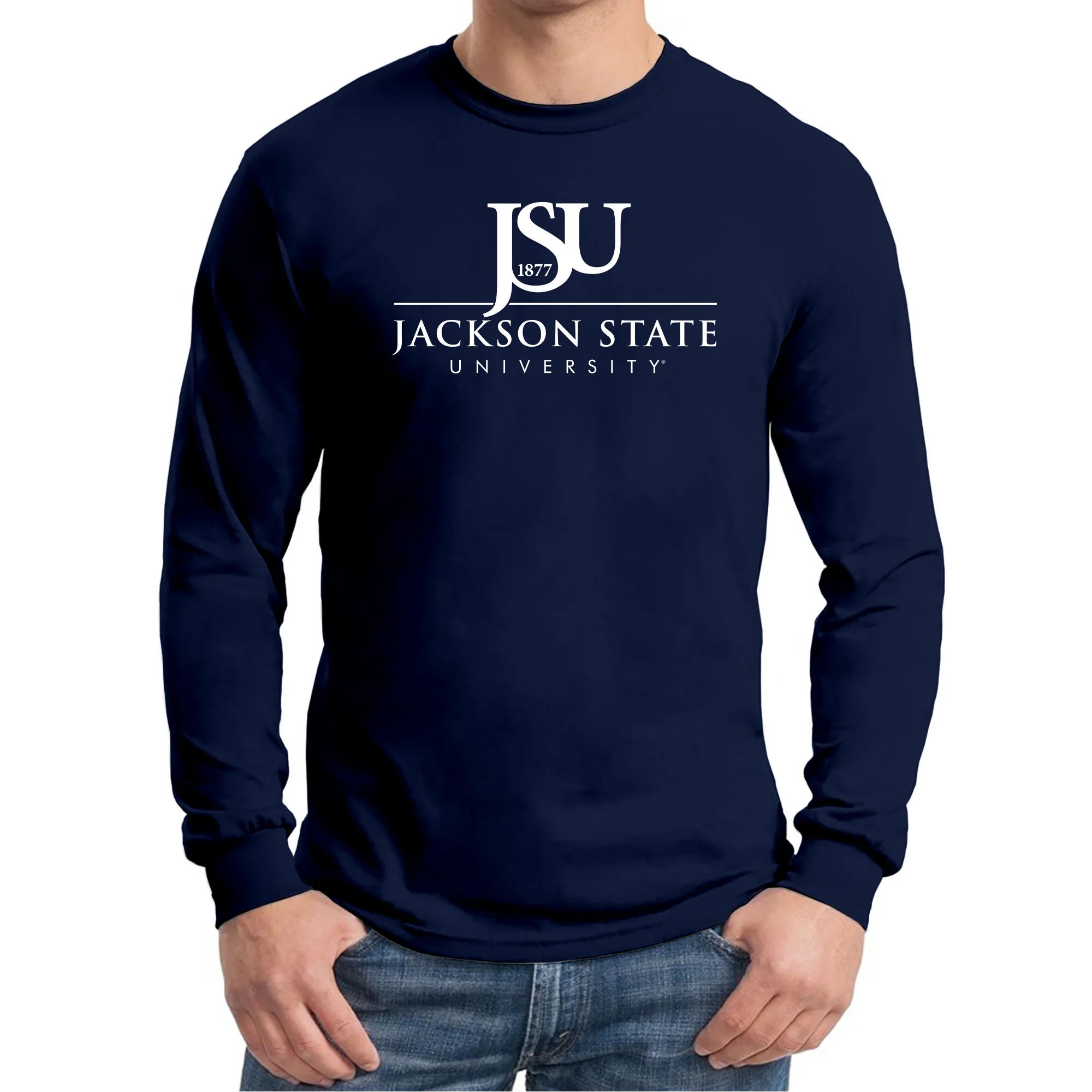 Jackson State Tigers Institutional Logo Long Sleeve T Shirt - Navy - Image 3