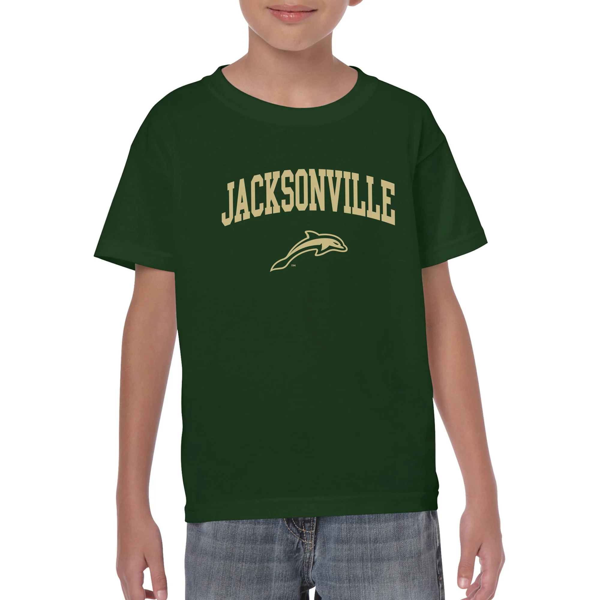 Jacksonville University Dolphins Arch Logo Cotton Youth T-Shirt - Forest - Image 3