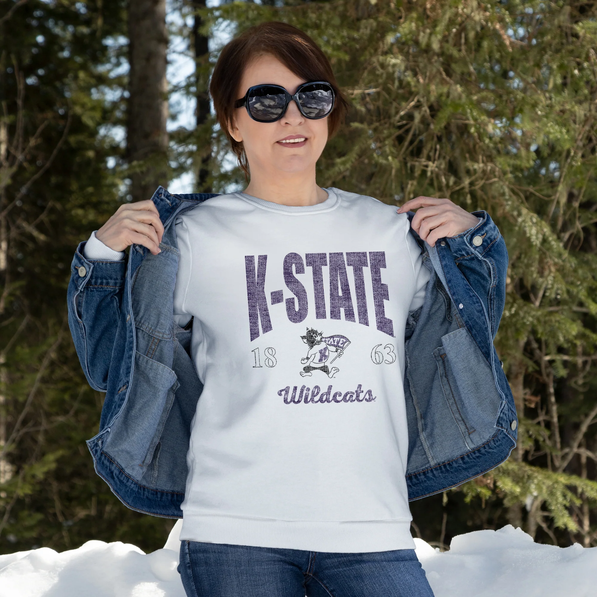 K-State Giving Noise JA BTB Fleece Crewneck - White - Image 4