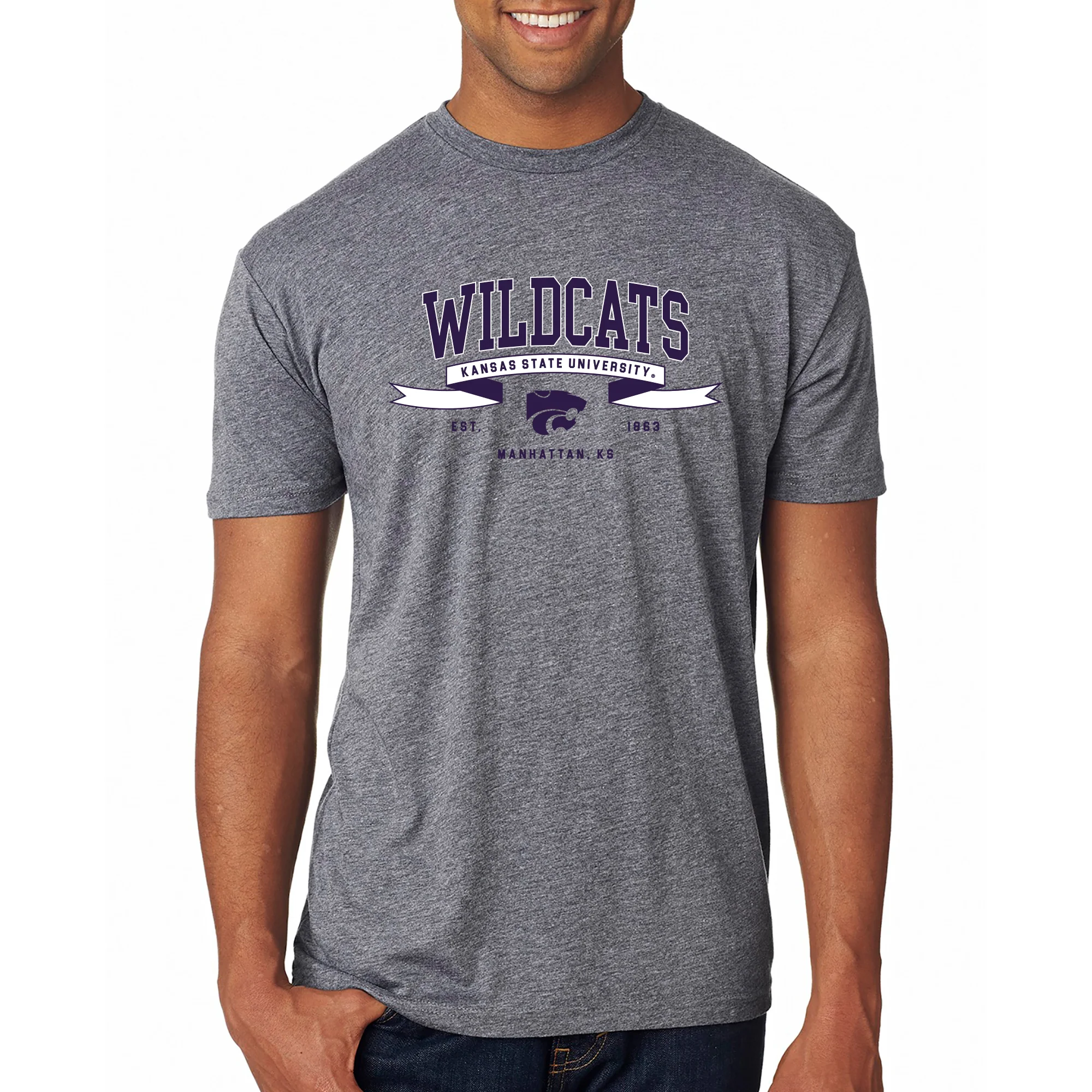 Kansas State Ribbon Flight NLA Triblend T-Shirt - Premium Heather - Image 3