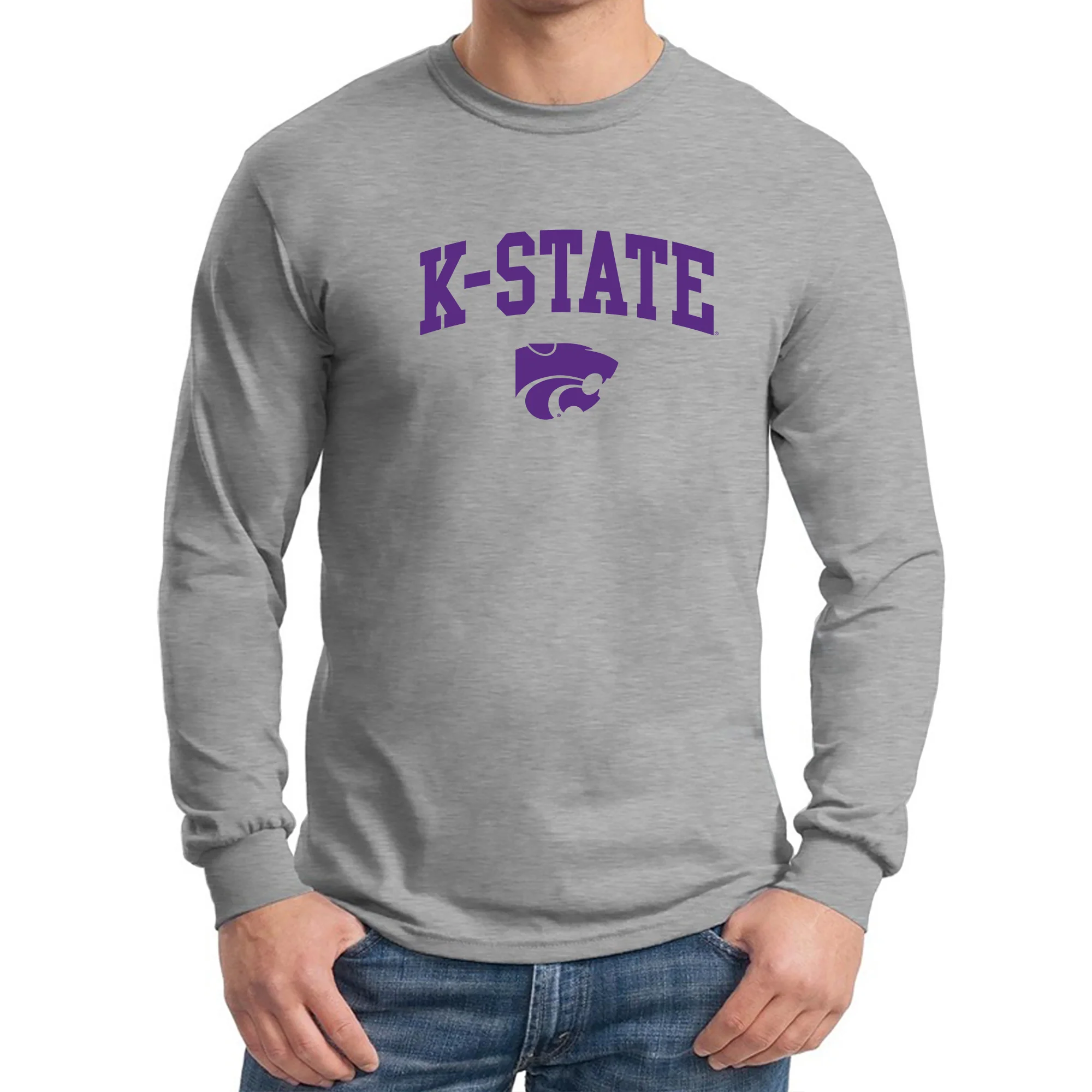 Kansas State University Wildcats Arch Logo Cotton Long Sleeve T-Shirt - Sport Grey - Image 3