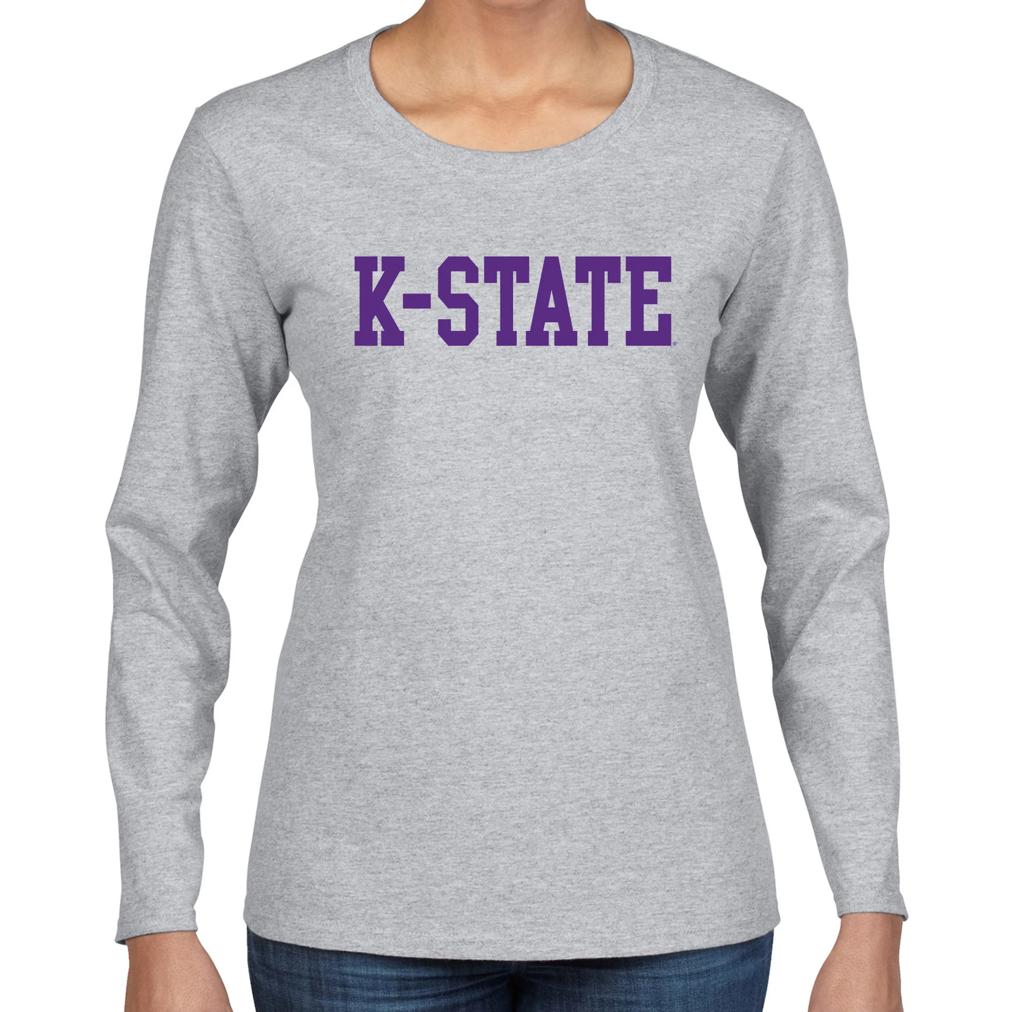 Kansas State University Wildcats Basic Block Cotton Women's Long Sleeve T-Shirt - Sport Grey - Image 3