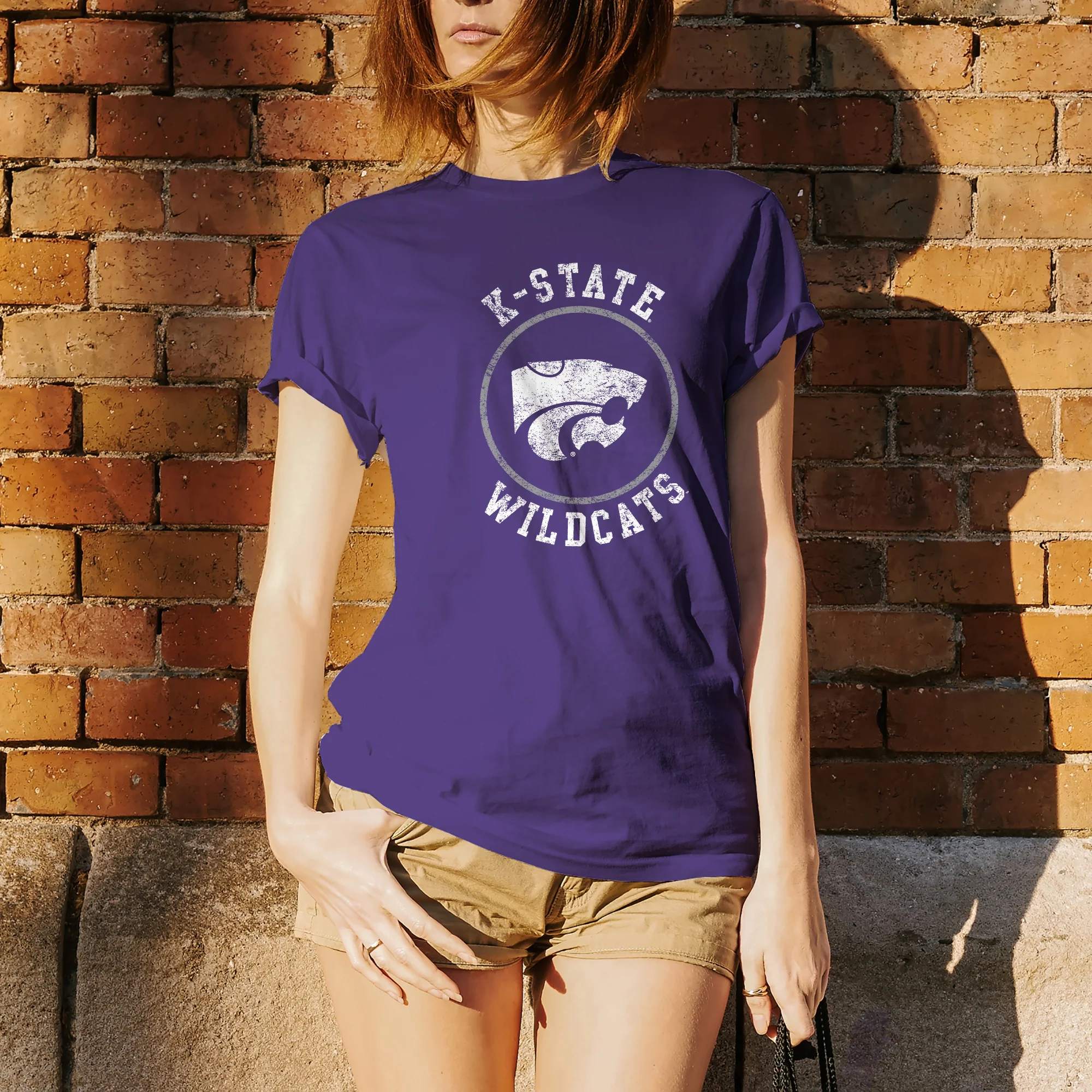 Kansas State University Wildcats Distressed Circle Logo Cotton T-Shirt - Purple - Image 4