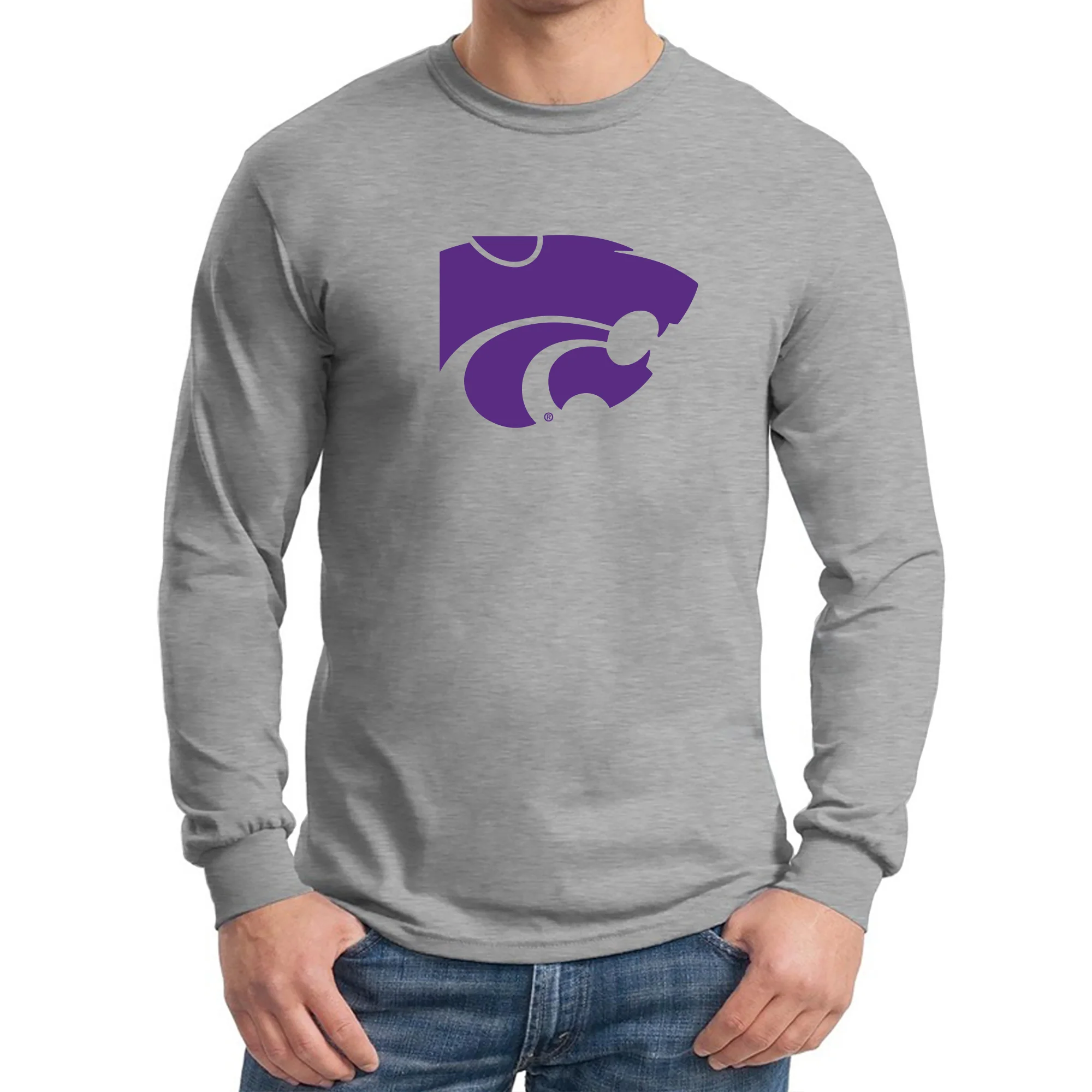 Kansas State University Wildcats Primary Logo Cotton Long Sleeve T-Shirt - Sport Grey - Image 3