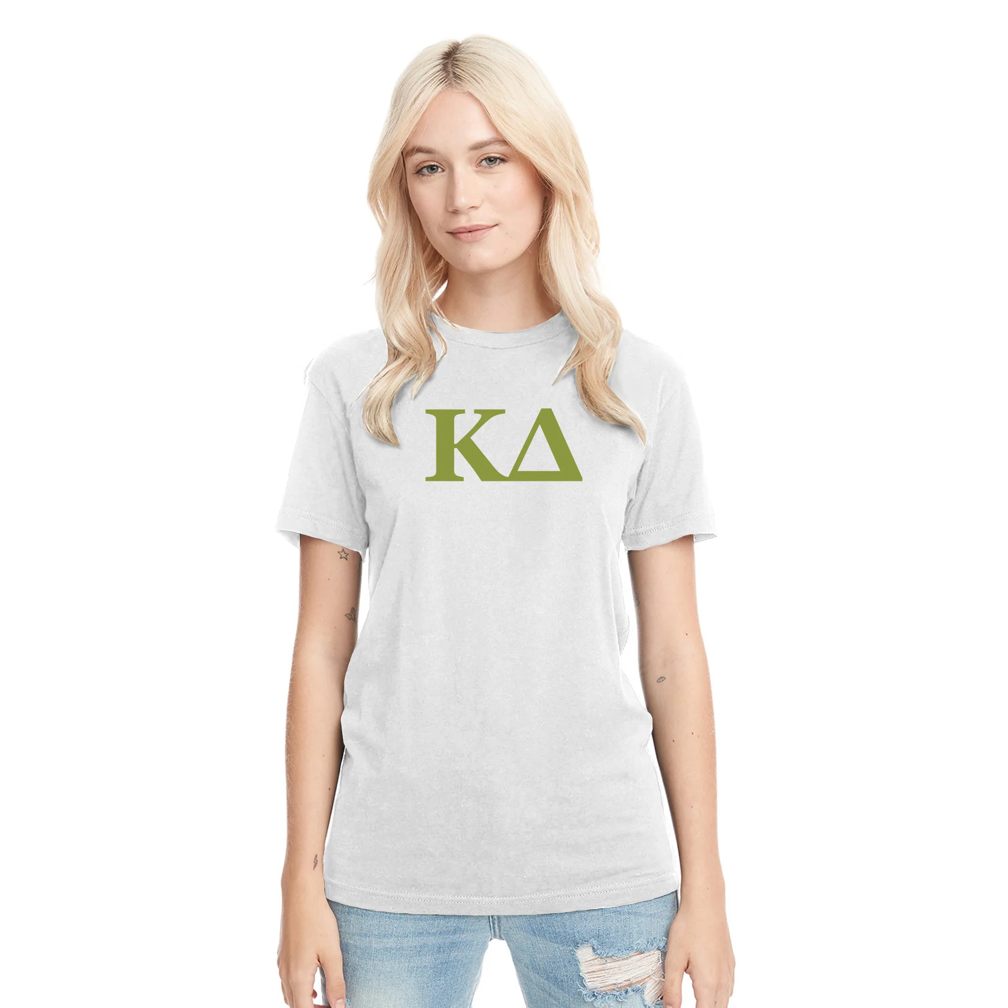 Kappa Delta Greek Letter Block NLA Triblend T-Shirt - Heather White - Image 3