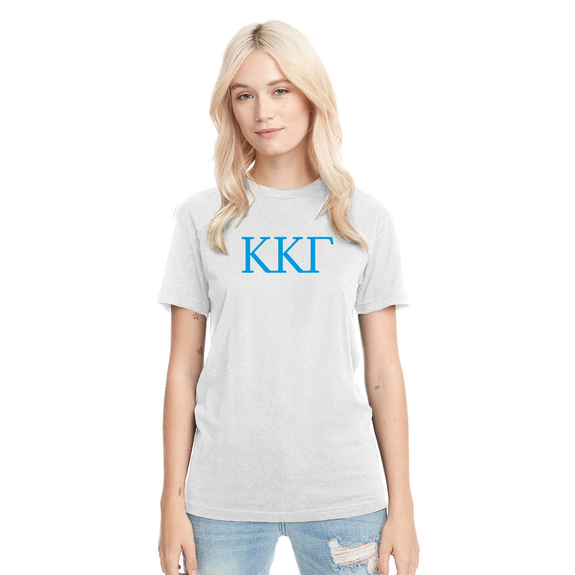 Kappa Kappa Gamma Greek Letter Block NLA Triblend T-Shirt - Heather White - Image 3
