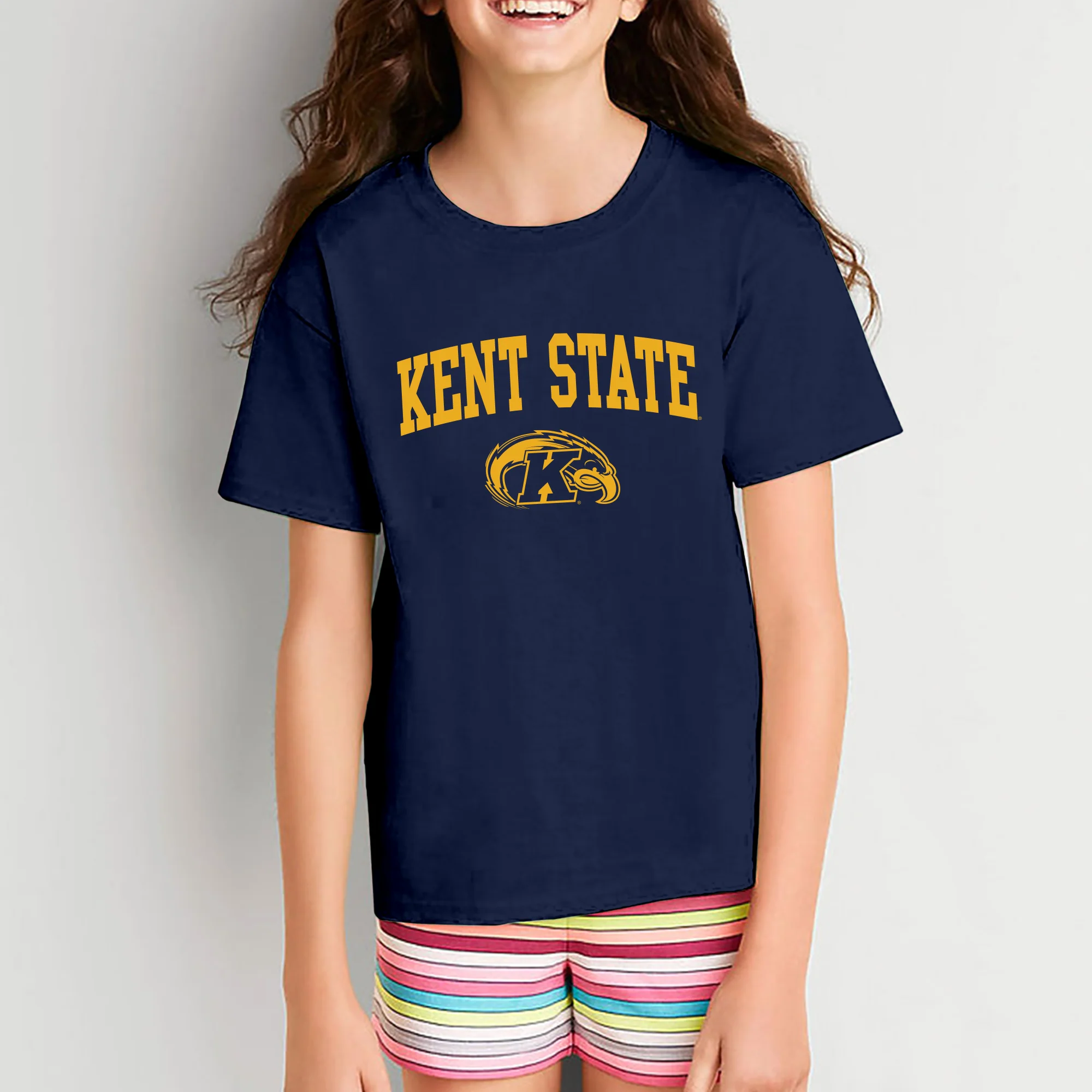 Kent State University Golden Flashes Arch Logo Youth Short Sleeve T Shirt - Navy - Image 4