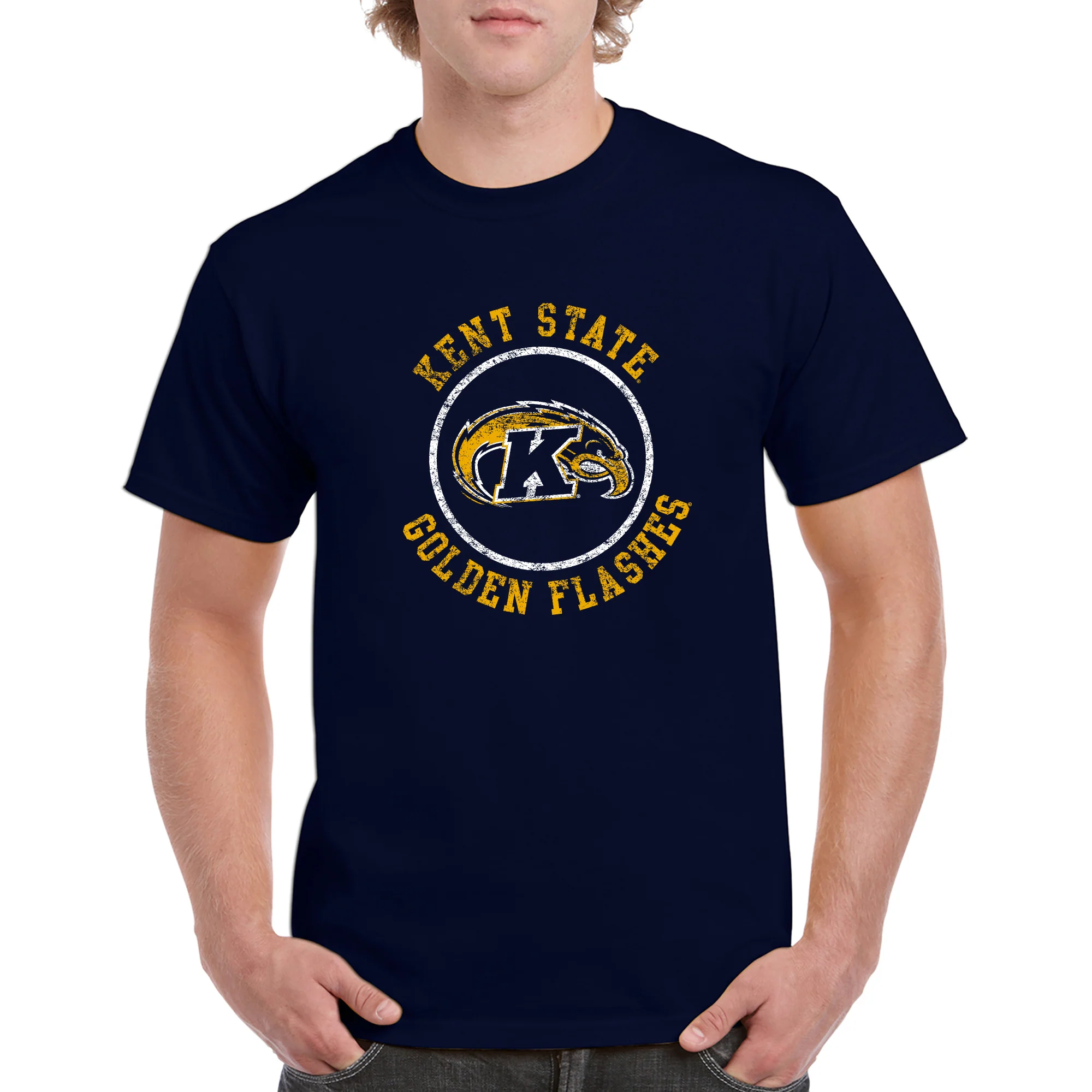 Kent State University Golden Flashes Distressed Circle Logo Short Sleeve T Shirt - Navy - Image 3