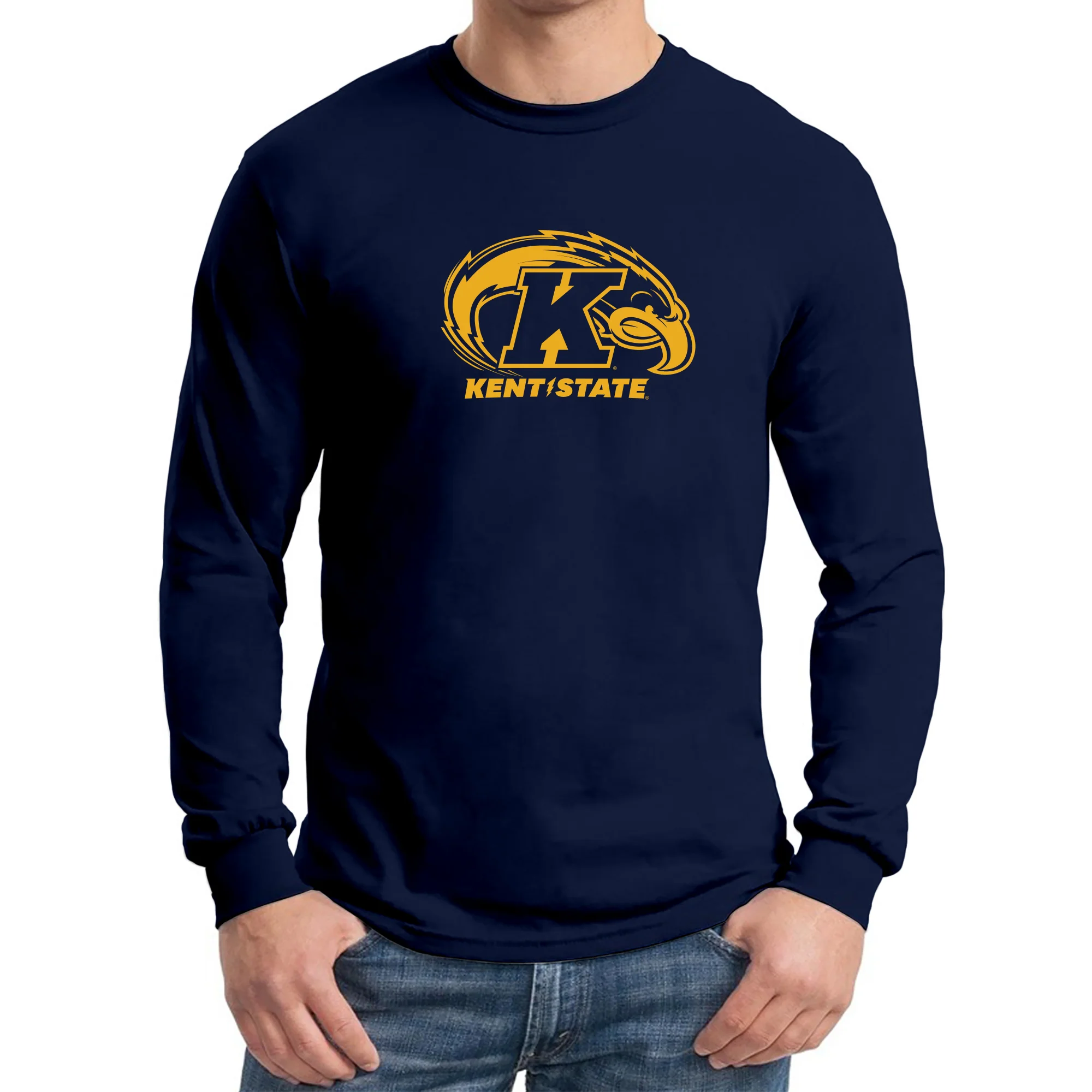 Kent State University Golden Flashes Primary Logo Long Sleeve T-Shirt - Navy - Image 3
