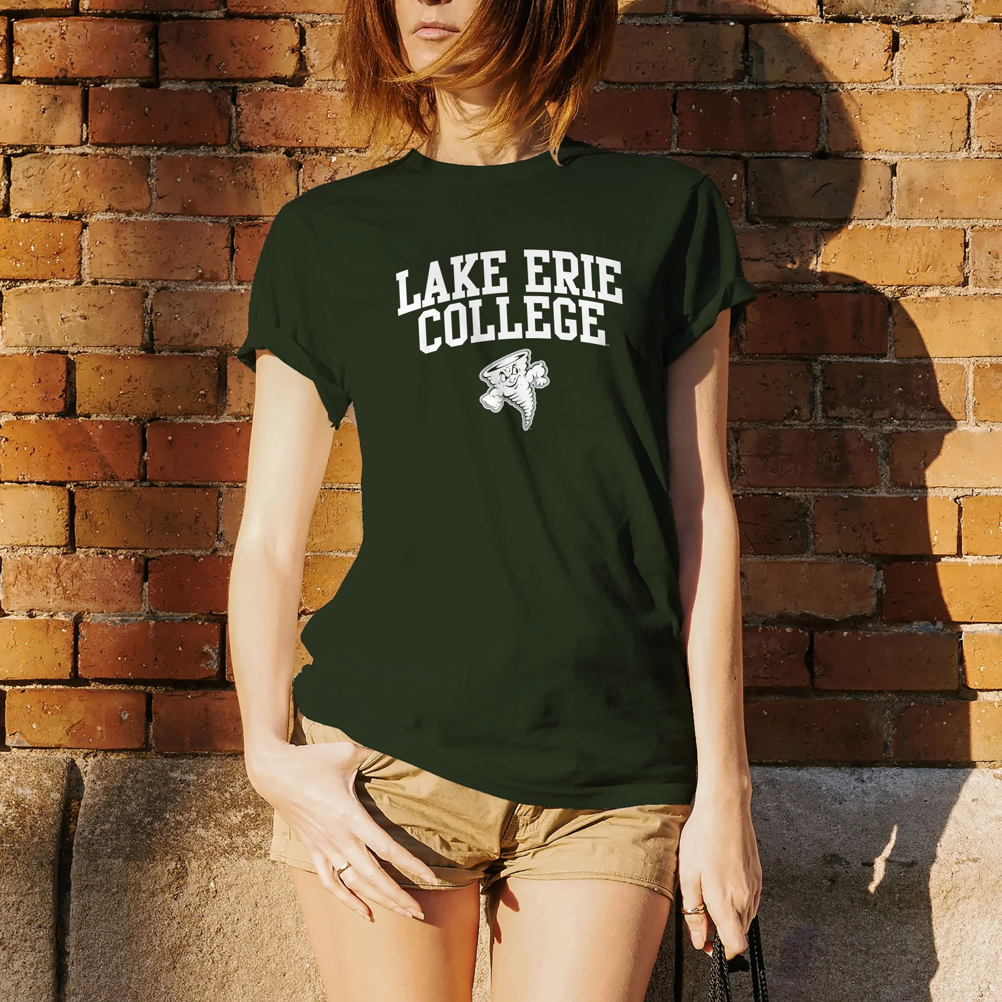 Lake Erie College Storm Arch Logo Short Sleeve T Shirt - Forest - Image 4