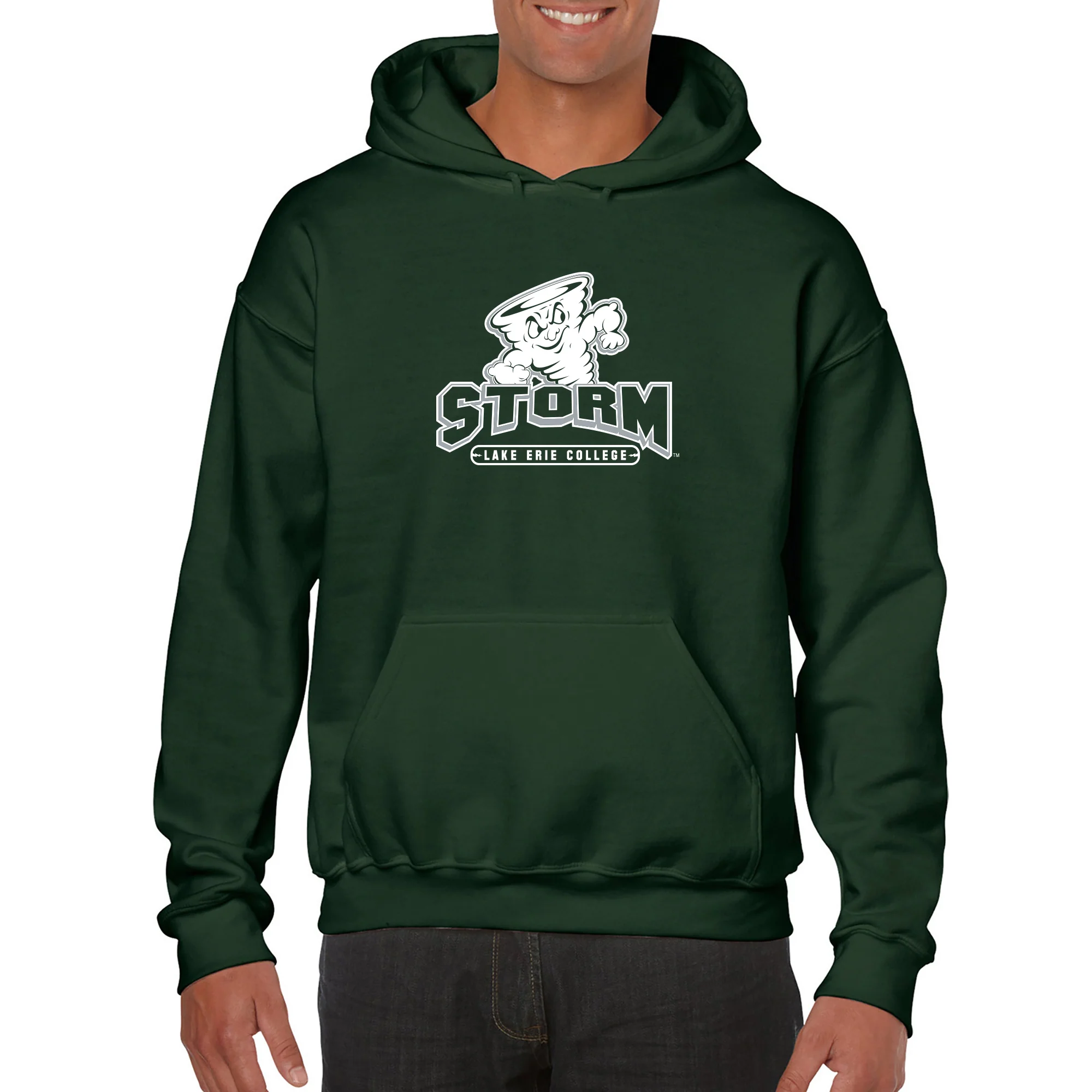 Lake Erie College Storm Primary Logo Heavy Blend Hoodie - Forest - Image 3
