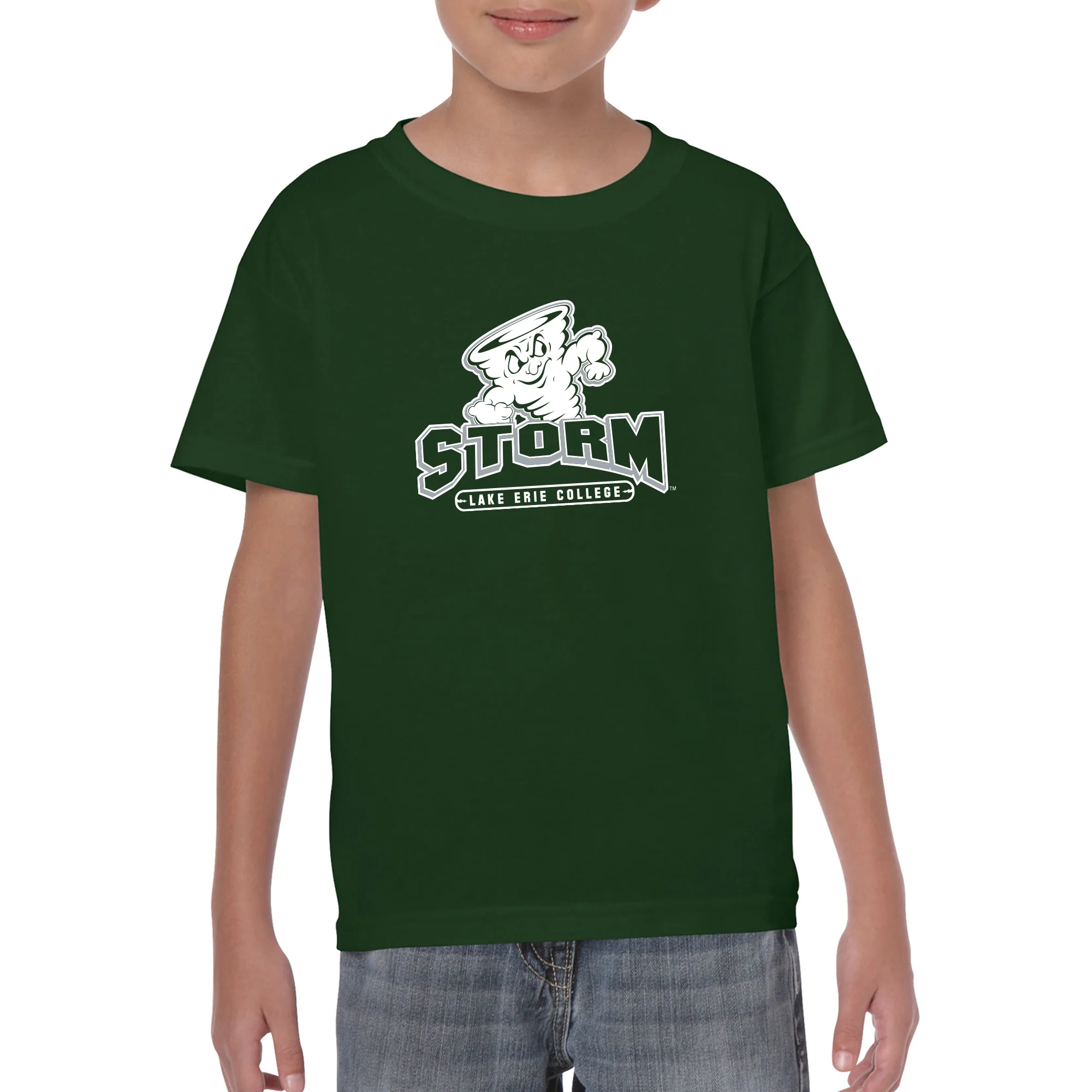 Lake Erie College Storm Primary Logo Youth Short Sleeve T Shirt - Forest - Image 3