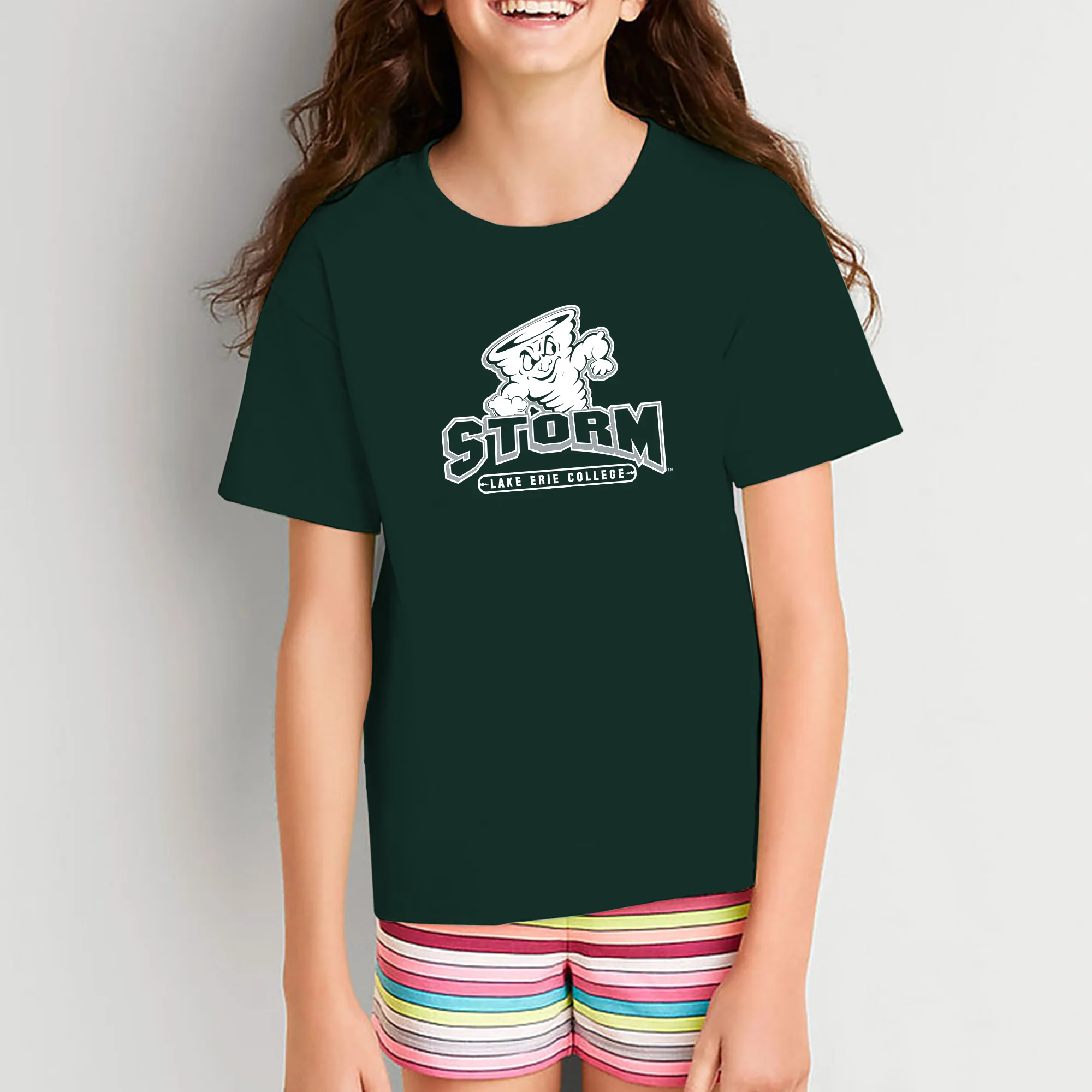 Lake Erie College Storm Primary Logo Youth Short Sleeve T Shirt - Forest - Image 4