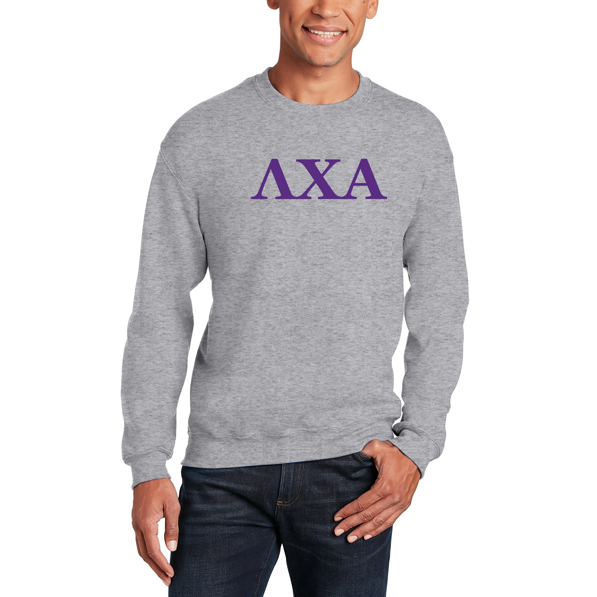 Lambda Chi Alpha Greek Letter Block Crewneck - Sport Grey - Image 4