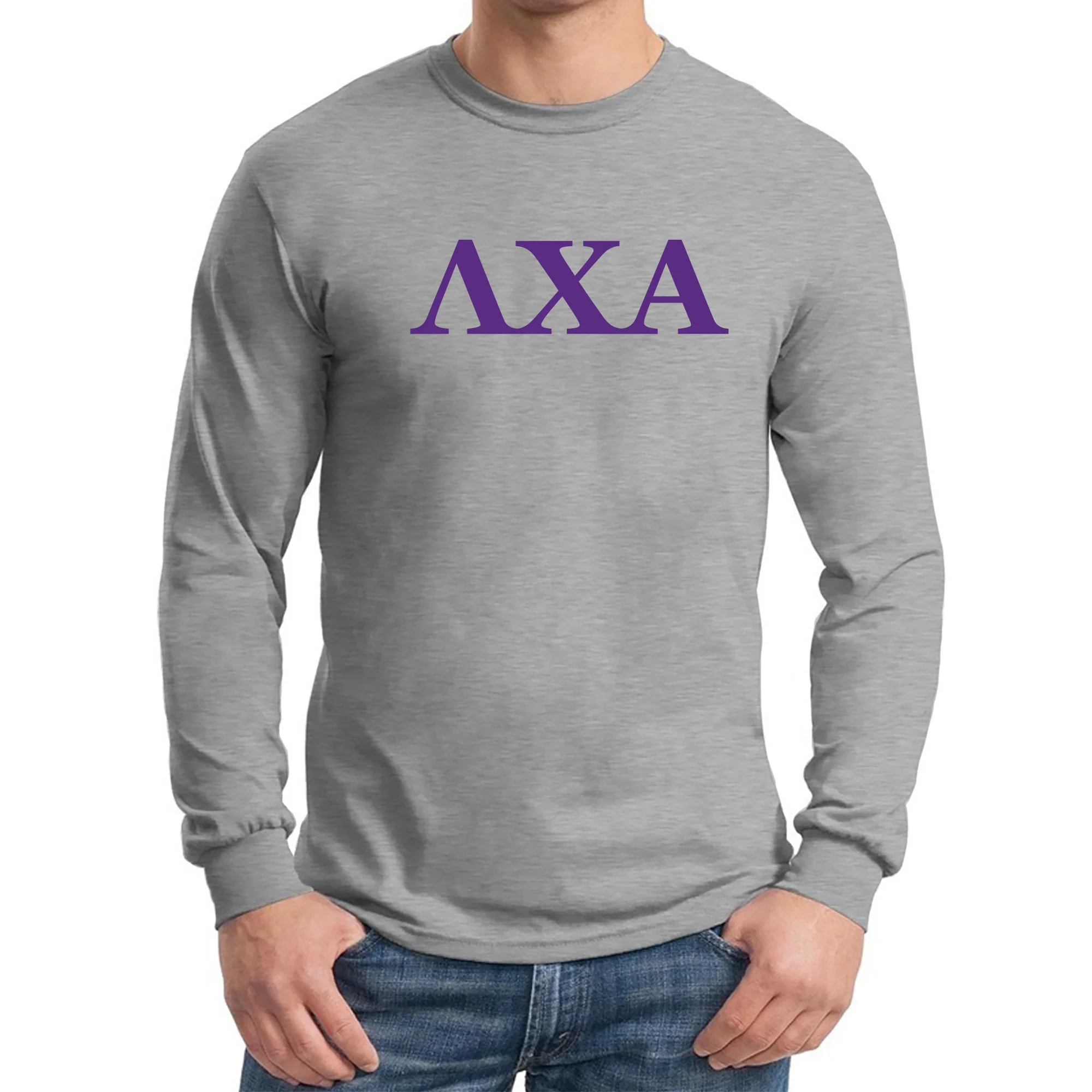 Lambda Chi Alpha Greek Letter Block Long Sleeve - Sport Grey - Image 3