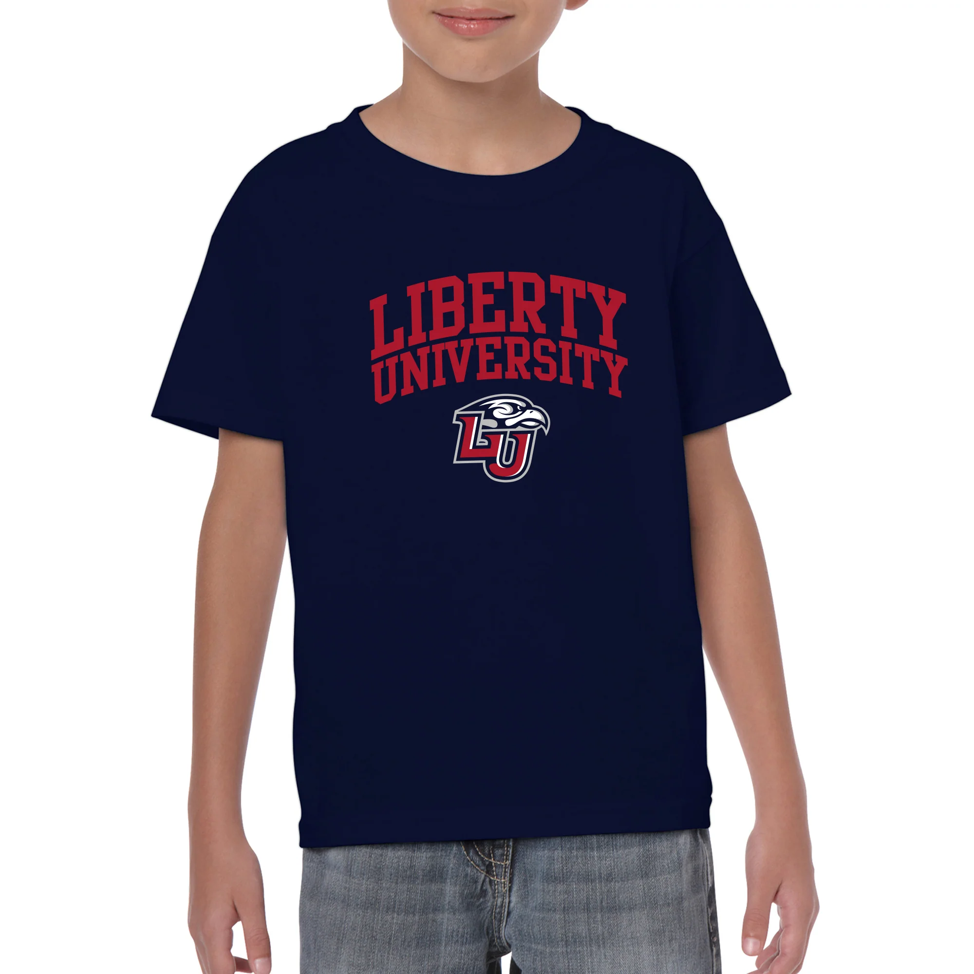 Liberty University Flames Arch Logo Youth T Shirt - Navy - Image 3