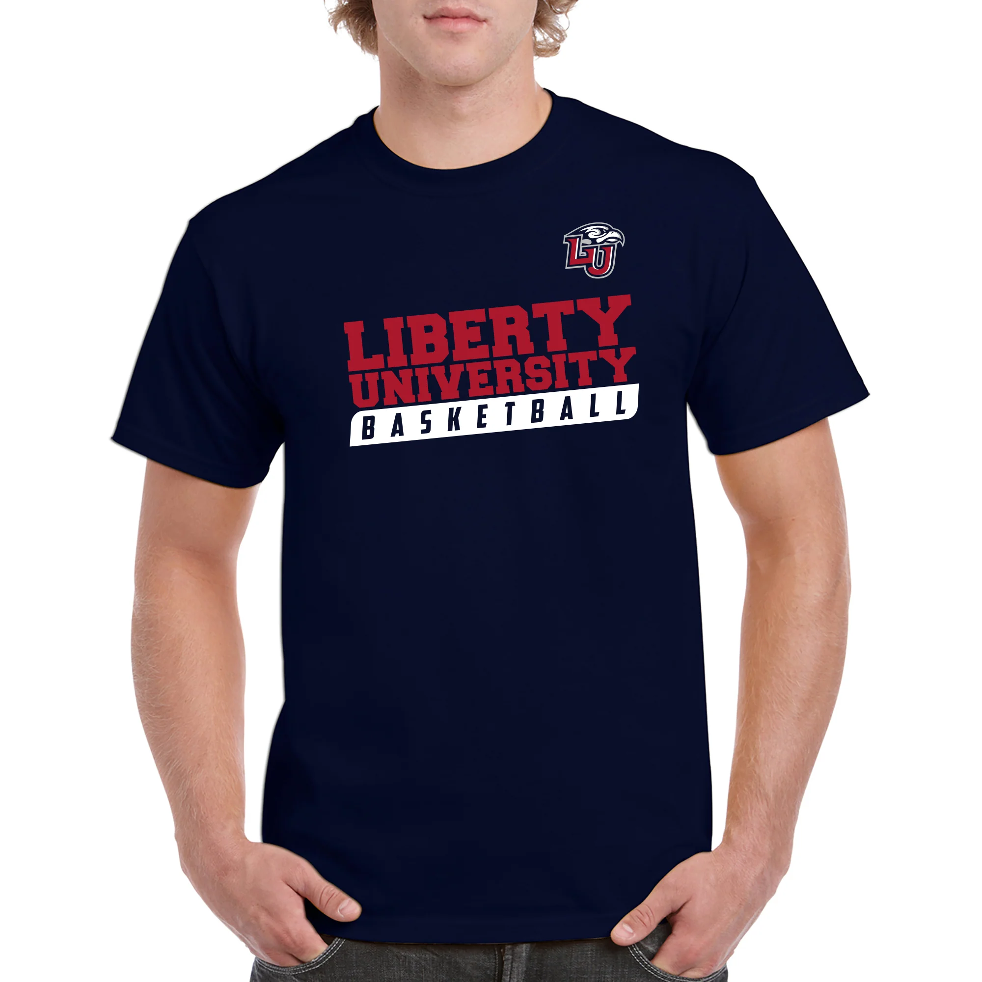 Liberty University Flames Basketball Slant T Shirt - Navy - Image 3