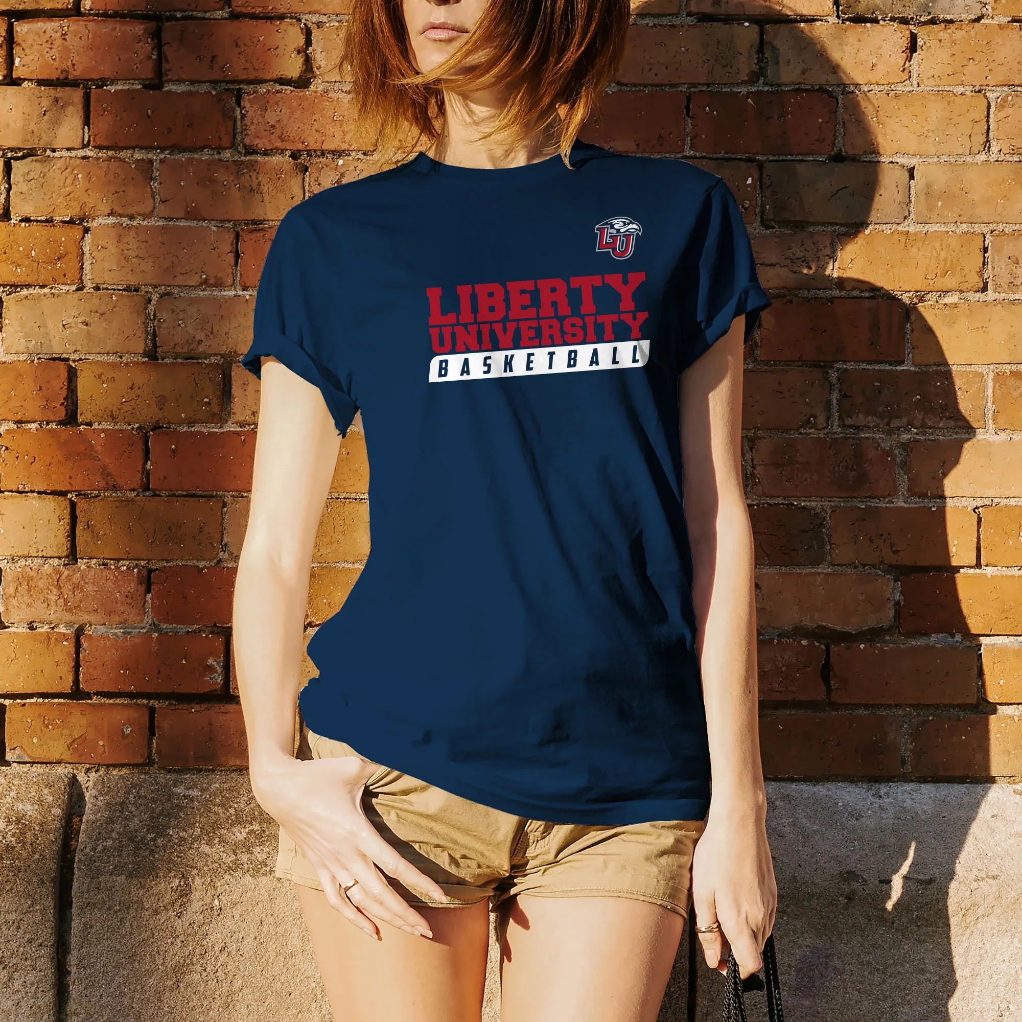 Liberty University Flames Basketball Slant T Shirt - Navy - Image 4