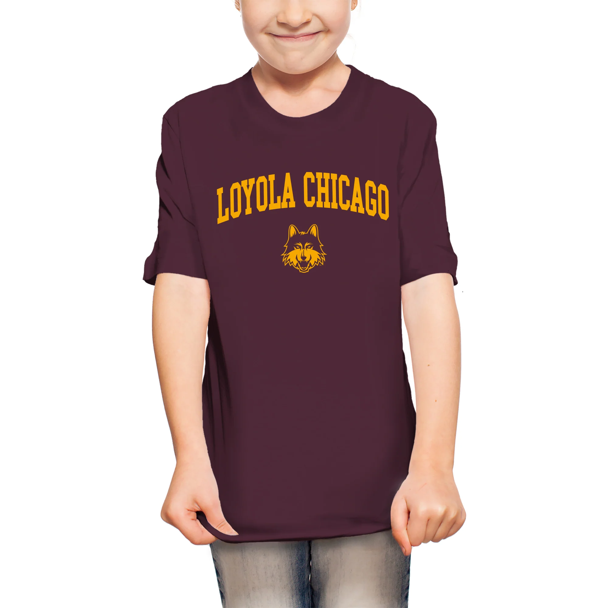 Loyola Chicago Ramblers Arch Logo Youth T Shirt - Maroon - Image 4