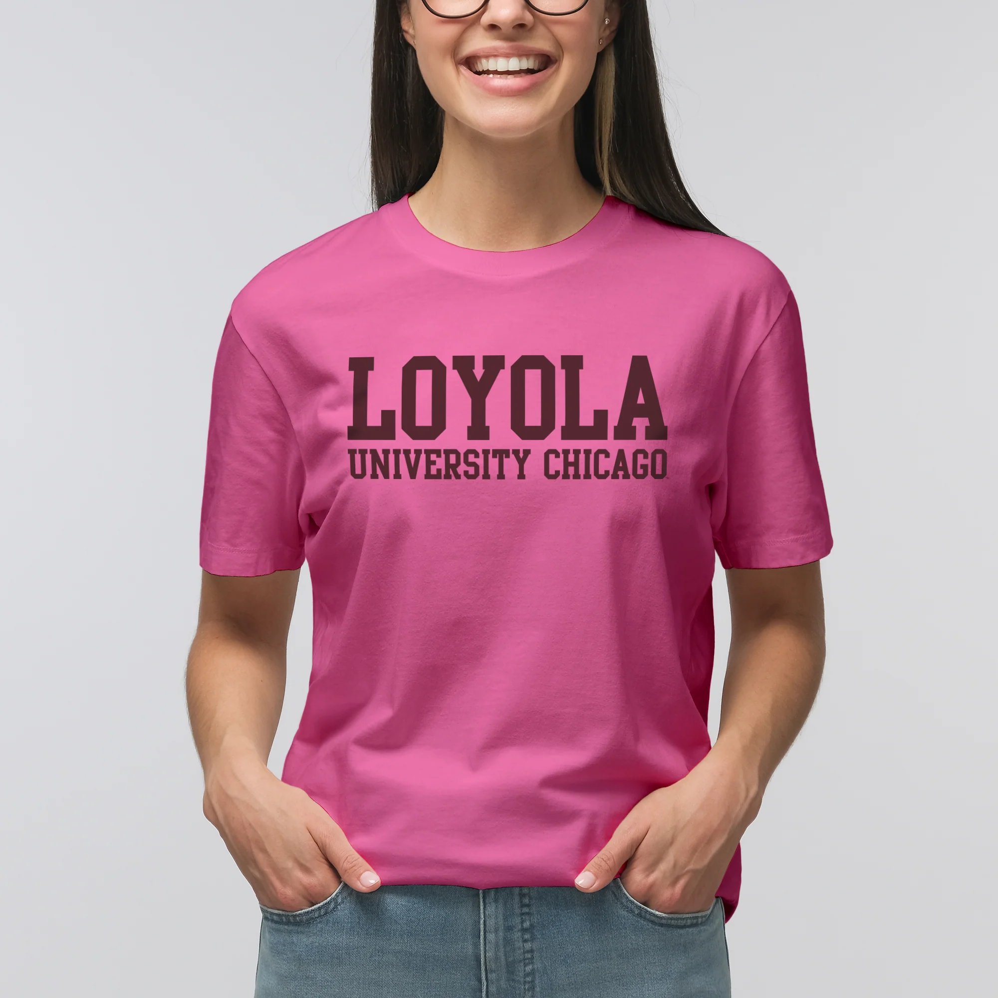 Loyola University Chicago Ramblers Basic Block Short Sleeve T-Shirt - Azalea - Image 5