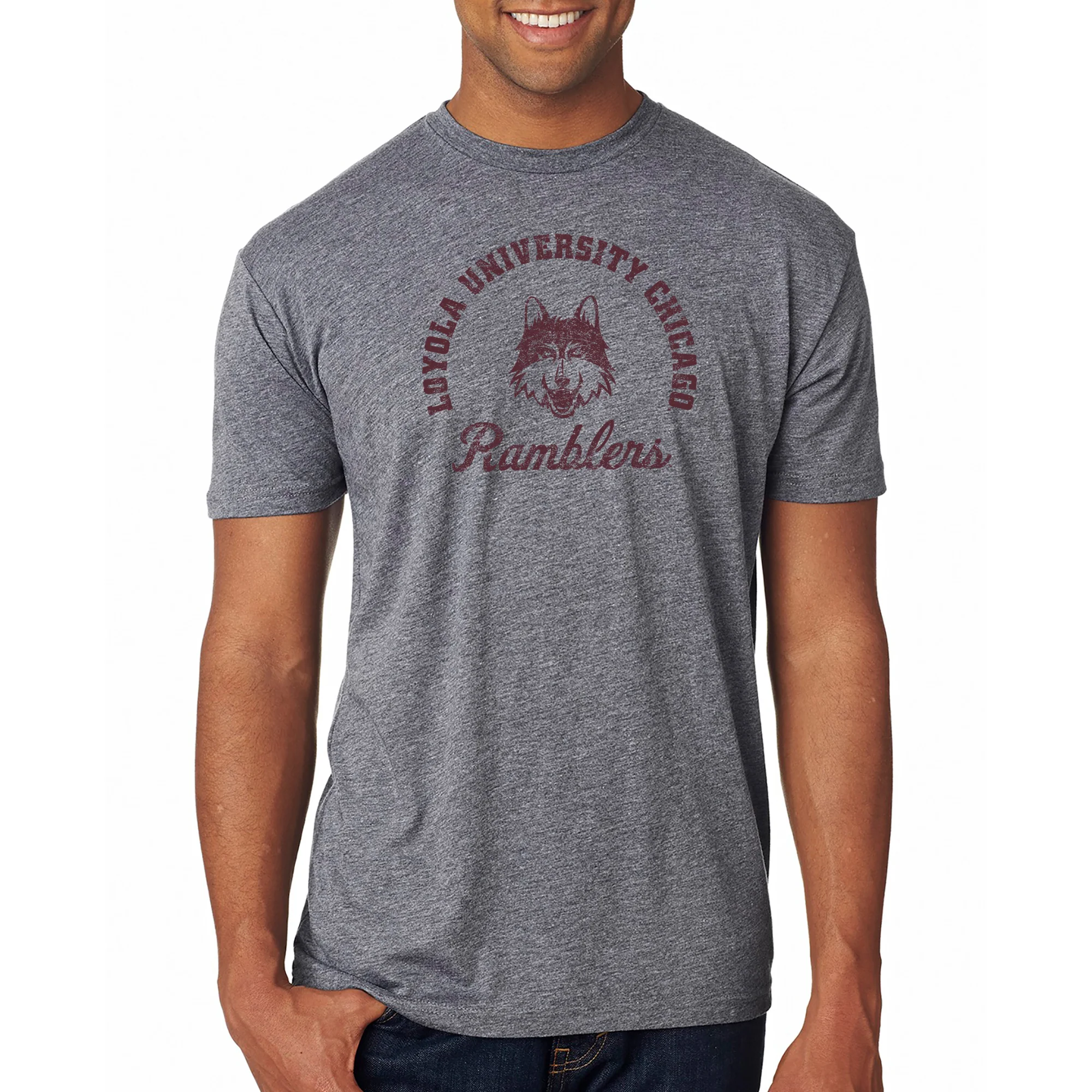 Loyola University Chicago Ramblers Retro Script Short Sleeve T Shirt - Premium Heather - Image 3