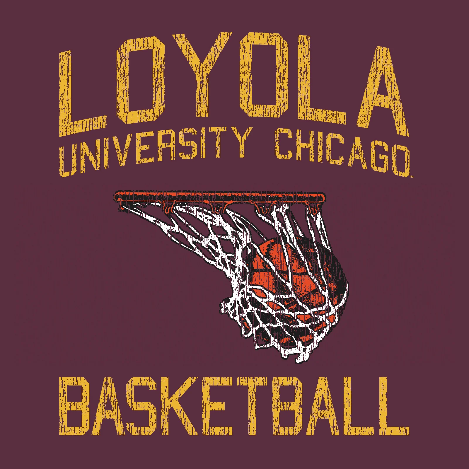 Loyola University Chicago Ramblers Faded Retro Basketball Short Sleeve T Shirt - Maroon - Image 2