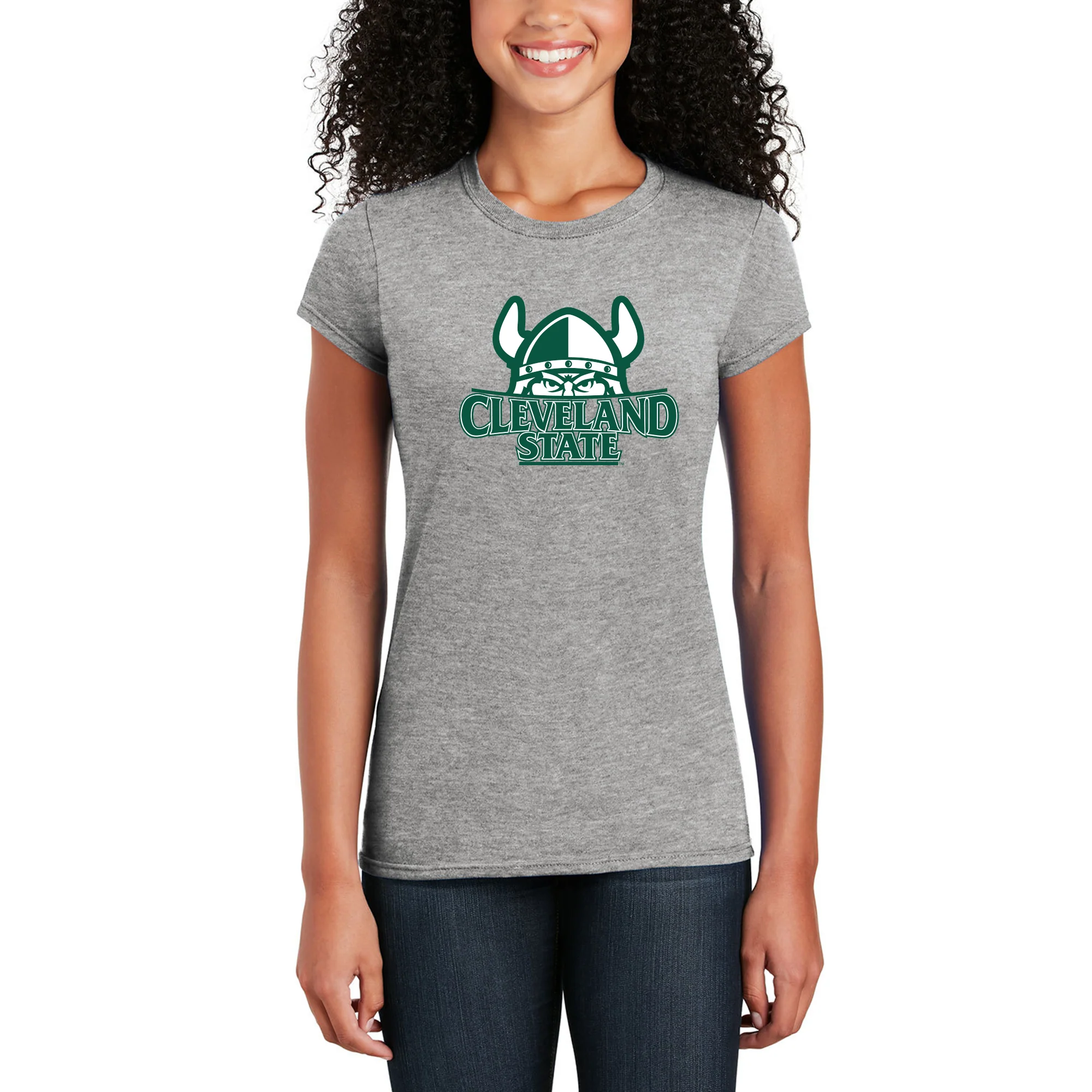 Cleveland State Vikings Primary Logo Women's T Shirt - Sport Grey - Image 4