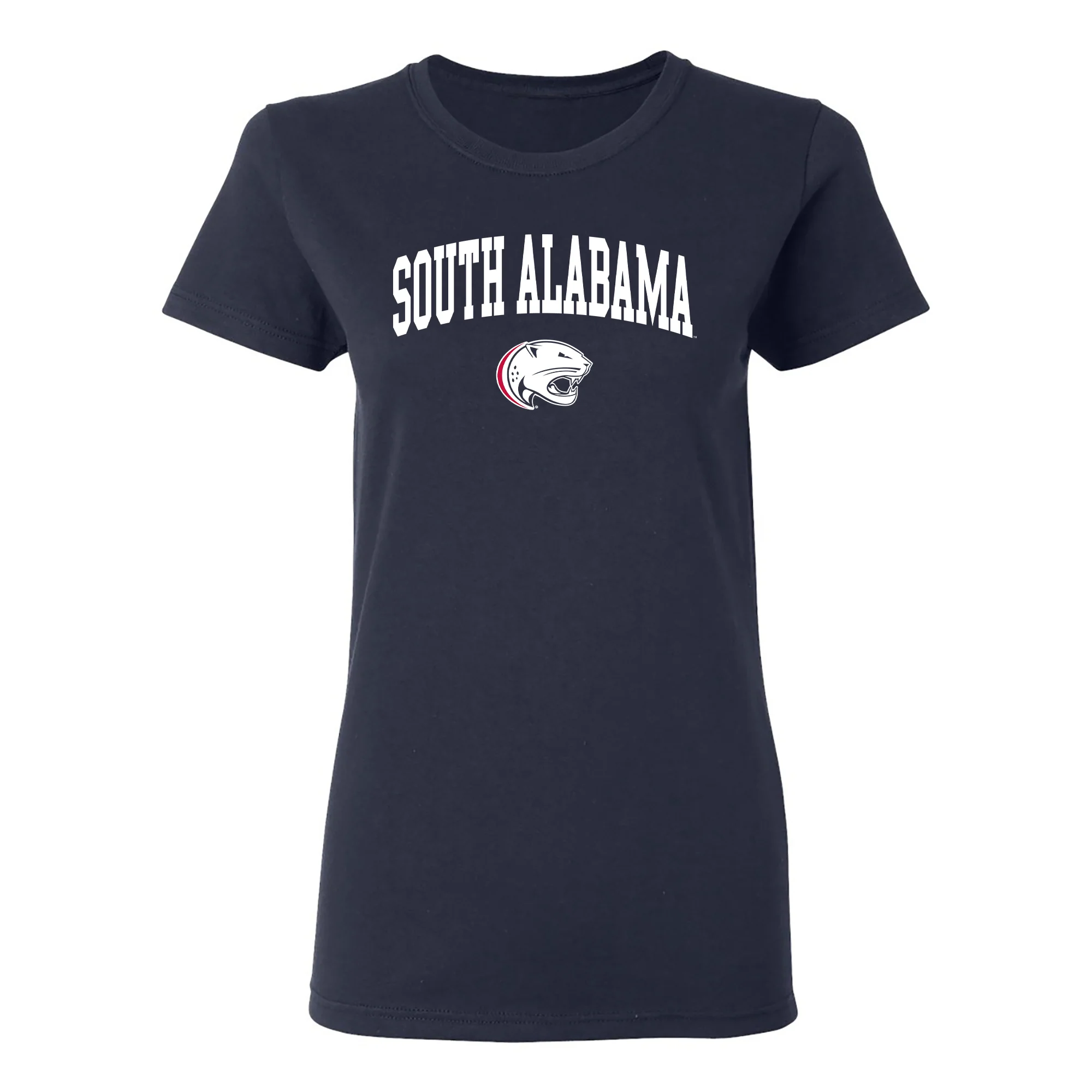 South Alabama Jaguars Arch Logo Womens T Shirt - Navy