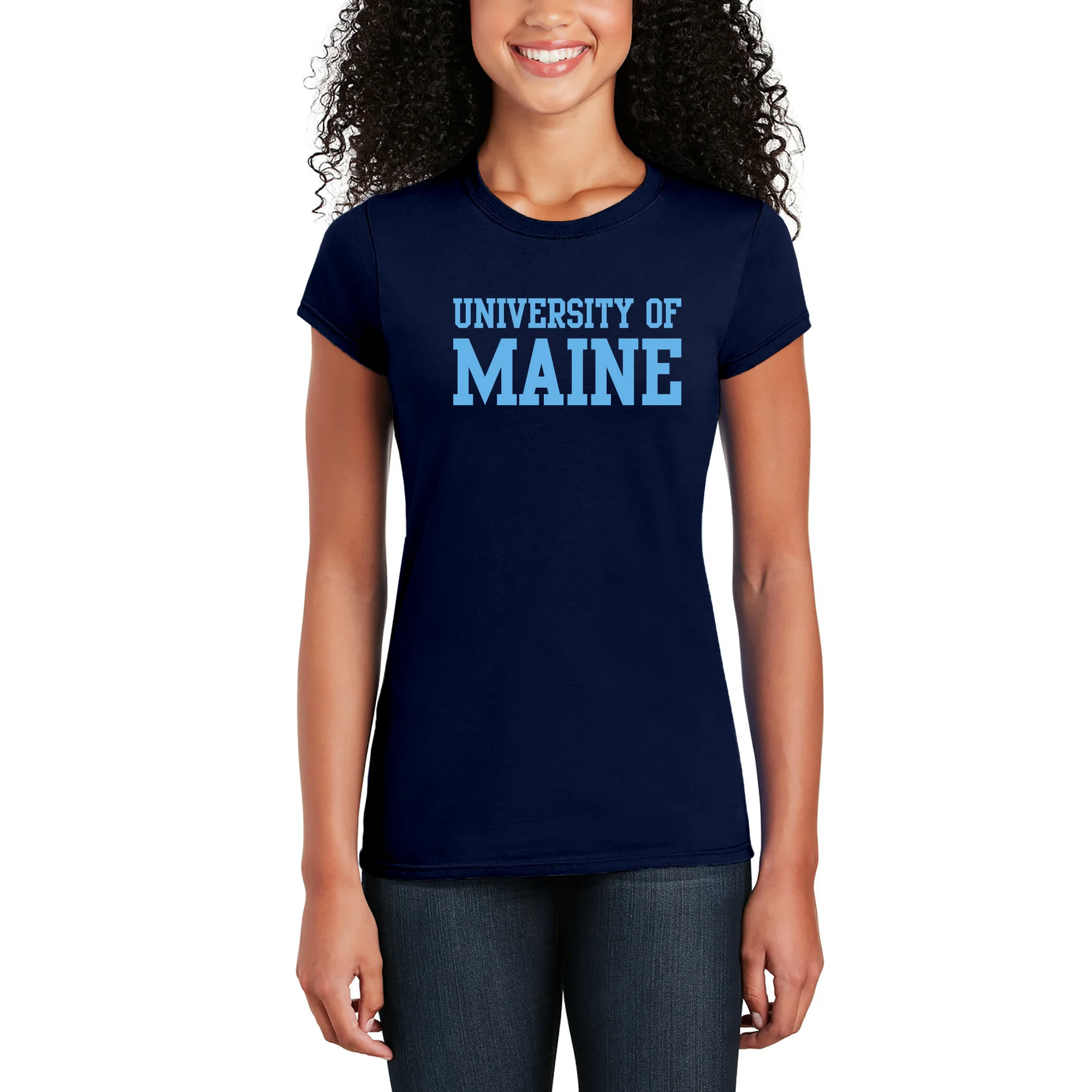 Maine Black Bears Basic Block Womens T Shirt - Navy - Image 5