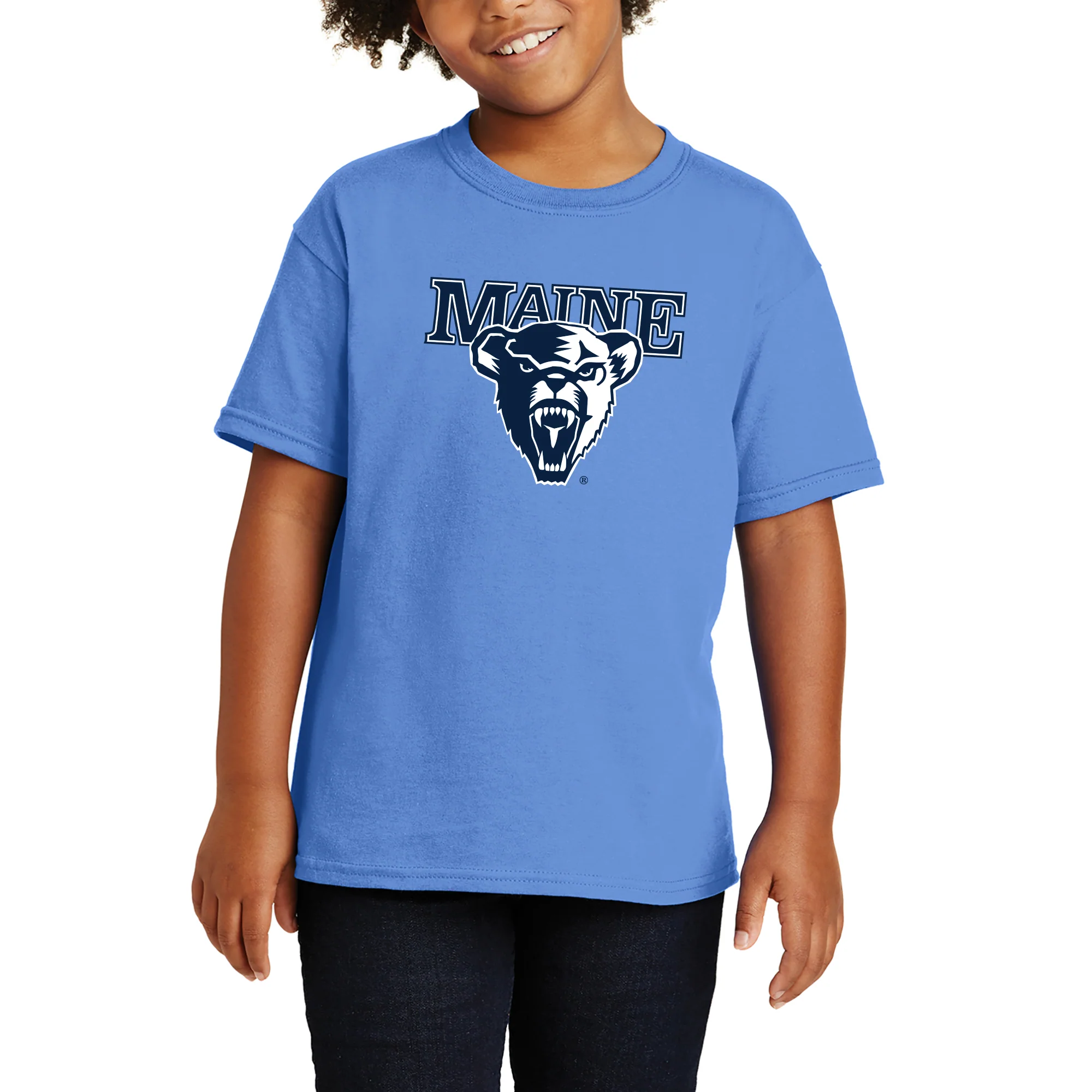 Maine Black Bears Primary Logo Youth T Shirt - Carolina Blue - Image 5