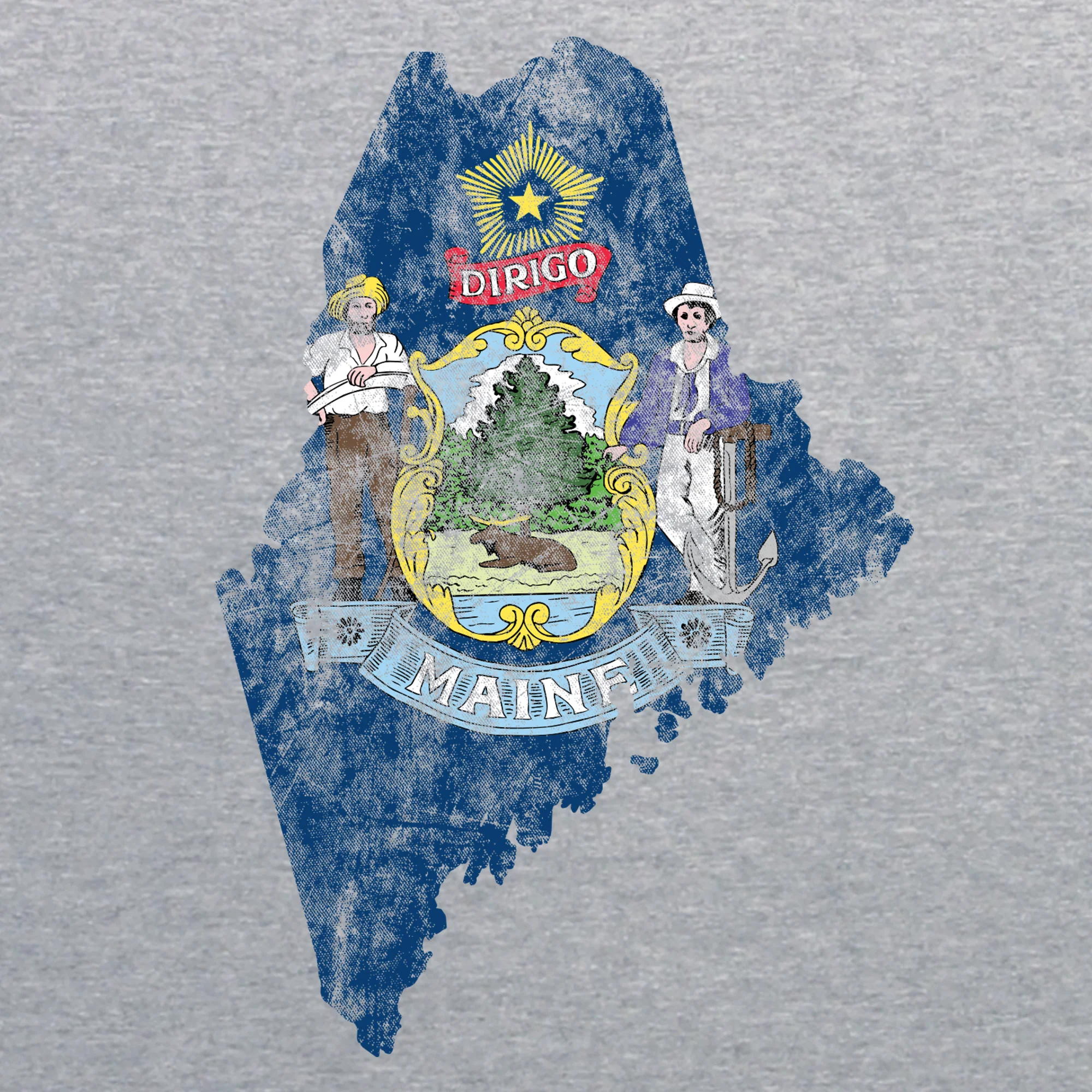 Maine Distressed State Flag Outline NLA T-Shirt - Heather Grey - Image 2