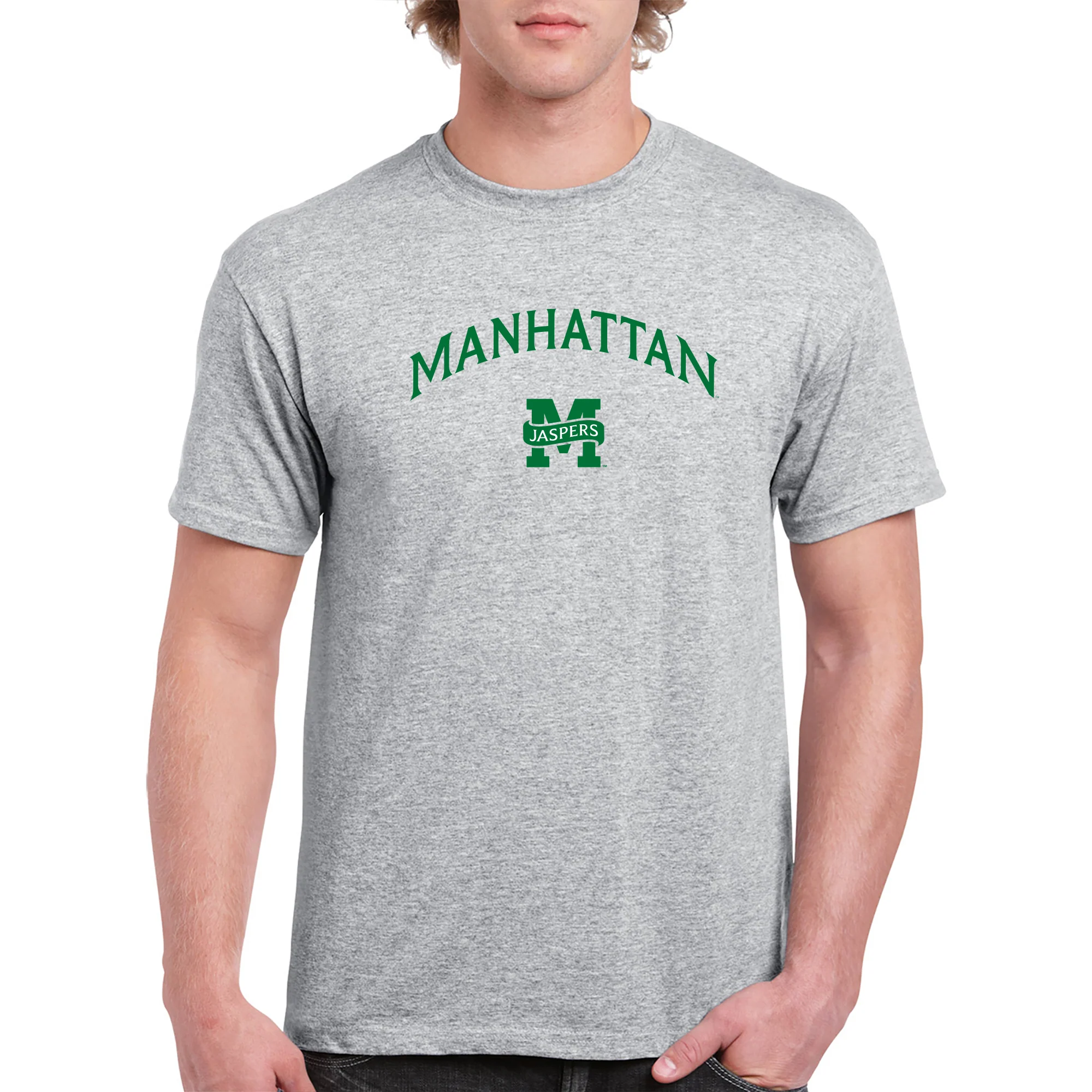 Manhattan College Jaspers Arch Logo Short Sleeve T Shirt - Sport Grey - Image 3