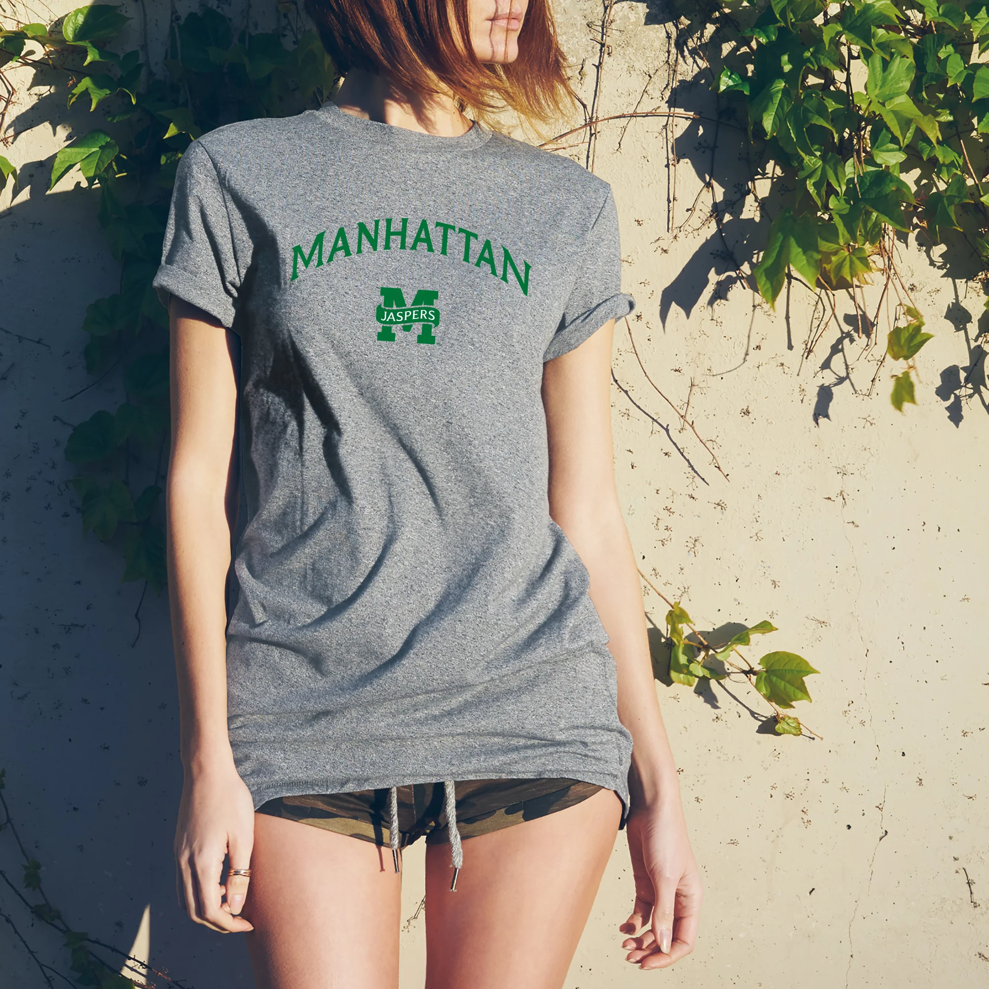 Manhattan College Jaspers Arch Logo Short Sleeve T Shirt - Sport Grey - Image 4
