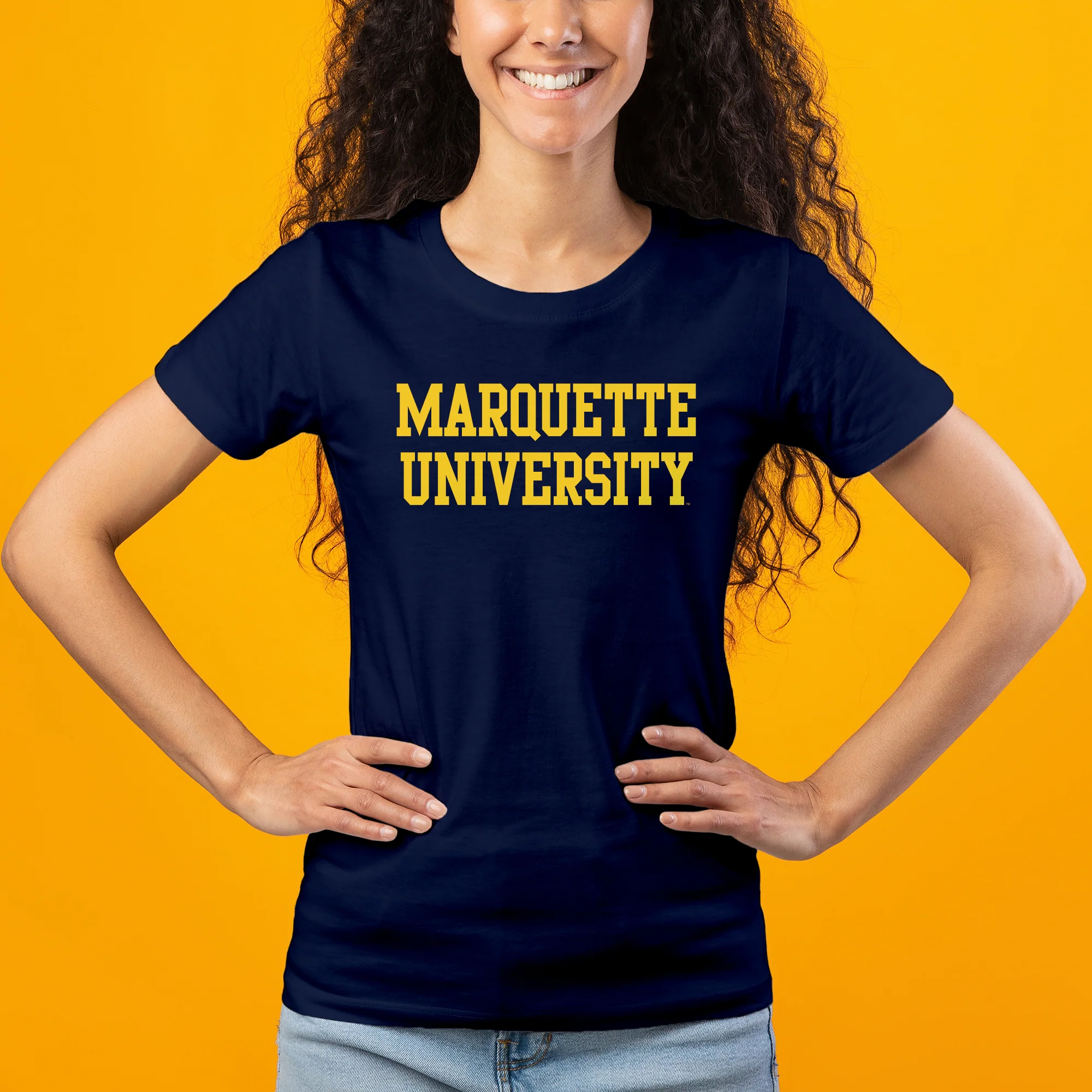 Marquette Golden Eagles Basic Block Women's Short Sleeve T Shirt - Navy - Image 4
