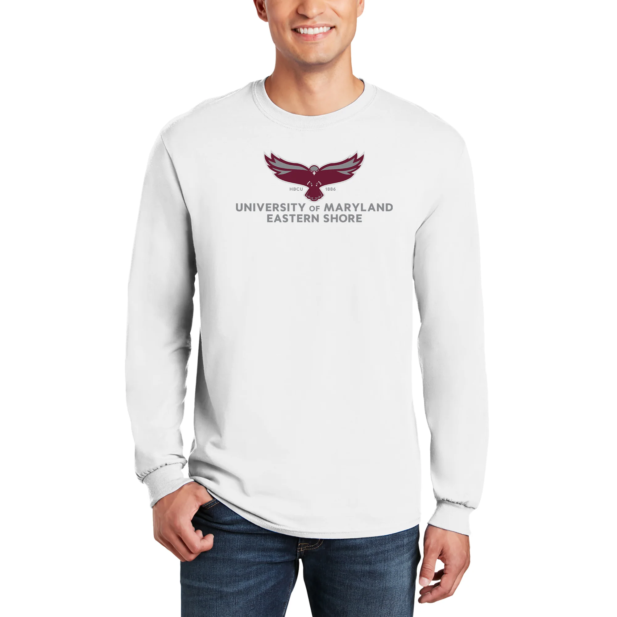 Maryland Eastern Shore Hawks Primary Logo Long Sleeve - White - Image 3