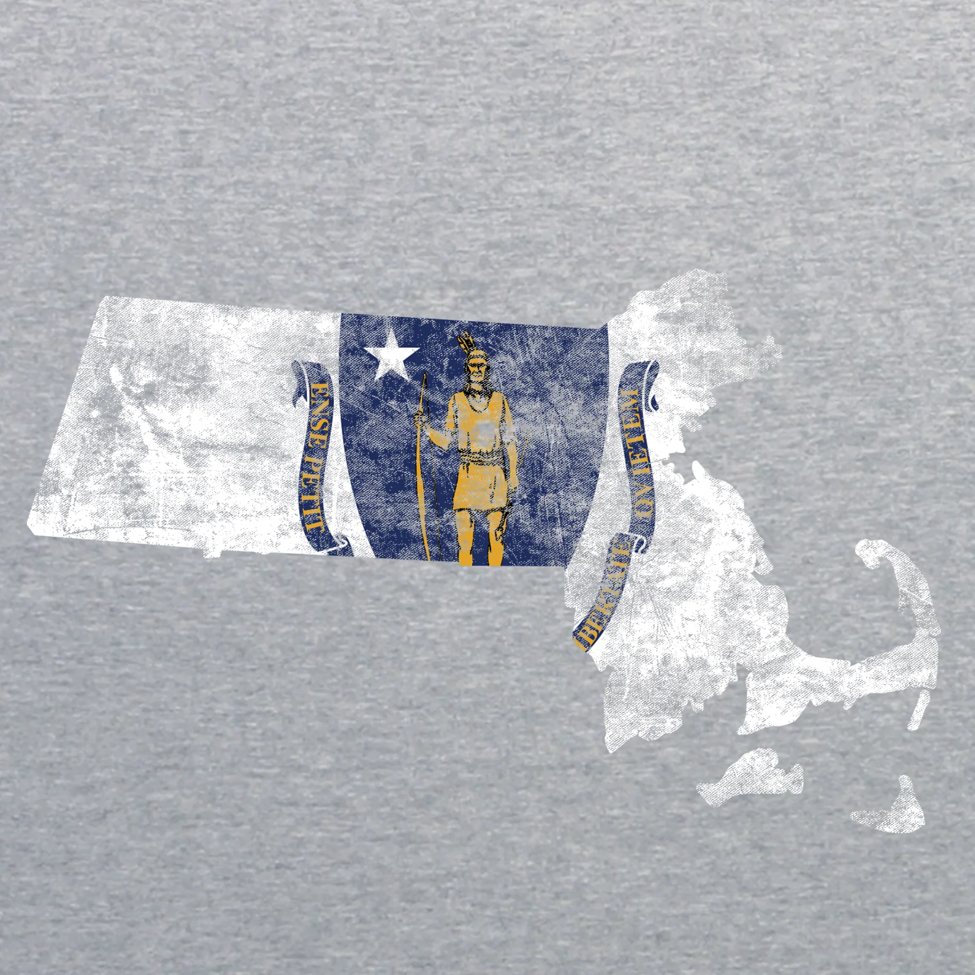 Massachusetts Distressed State Flag Outline Crewneck Sweatshirt - Sport Grey - Image 2