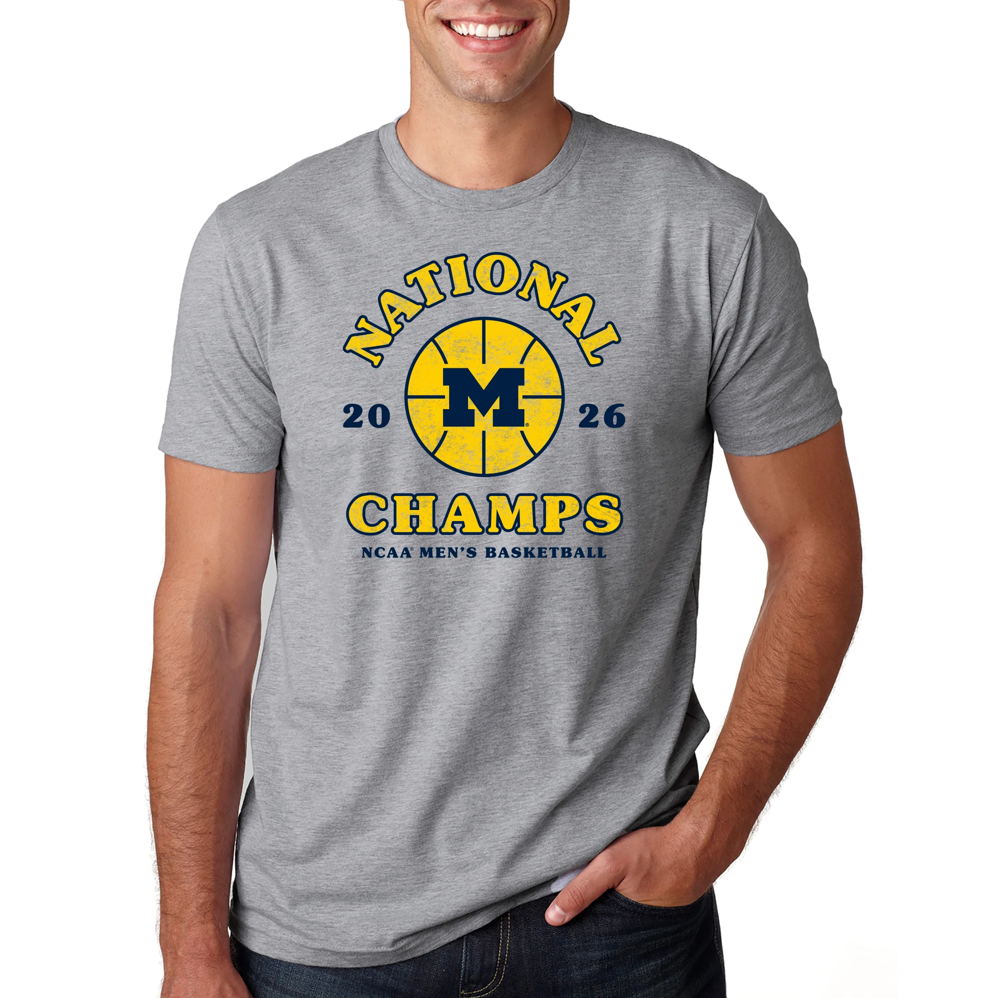 Michigan 2026 Basketball National Champions Retro Shootout NLA T-Shirt - Heather Grey - Image 3