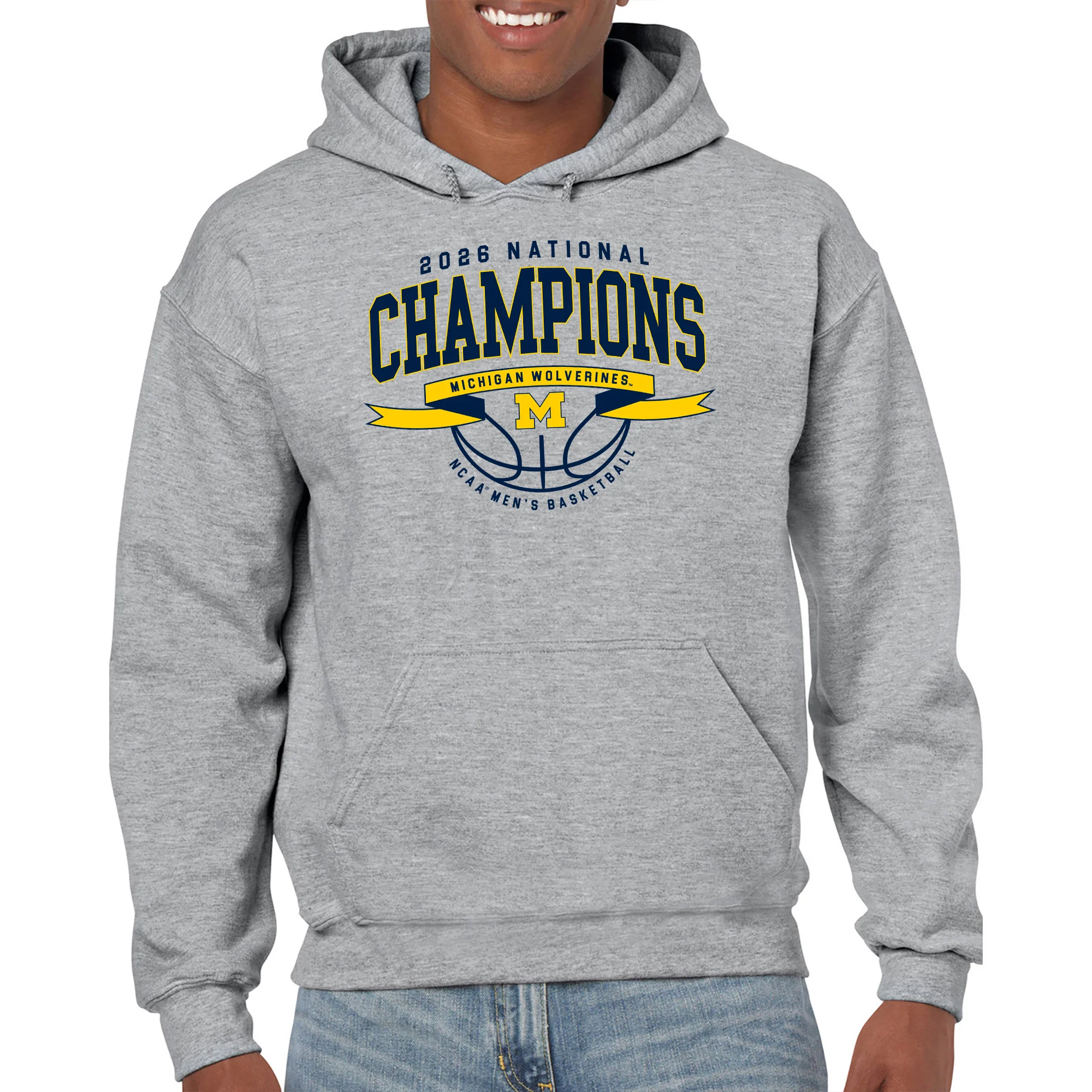 Michigan 2026 Basketball National Champions Ribbon Wings Hoodie - Sport Grey - Image 3
