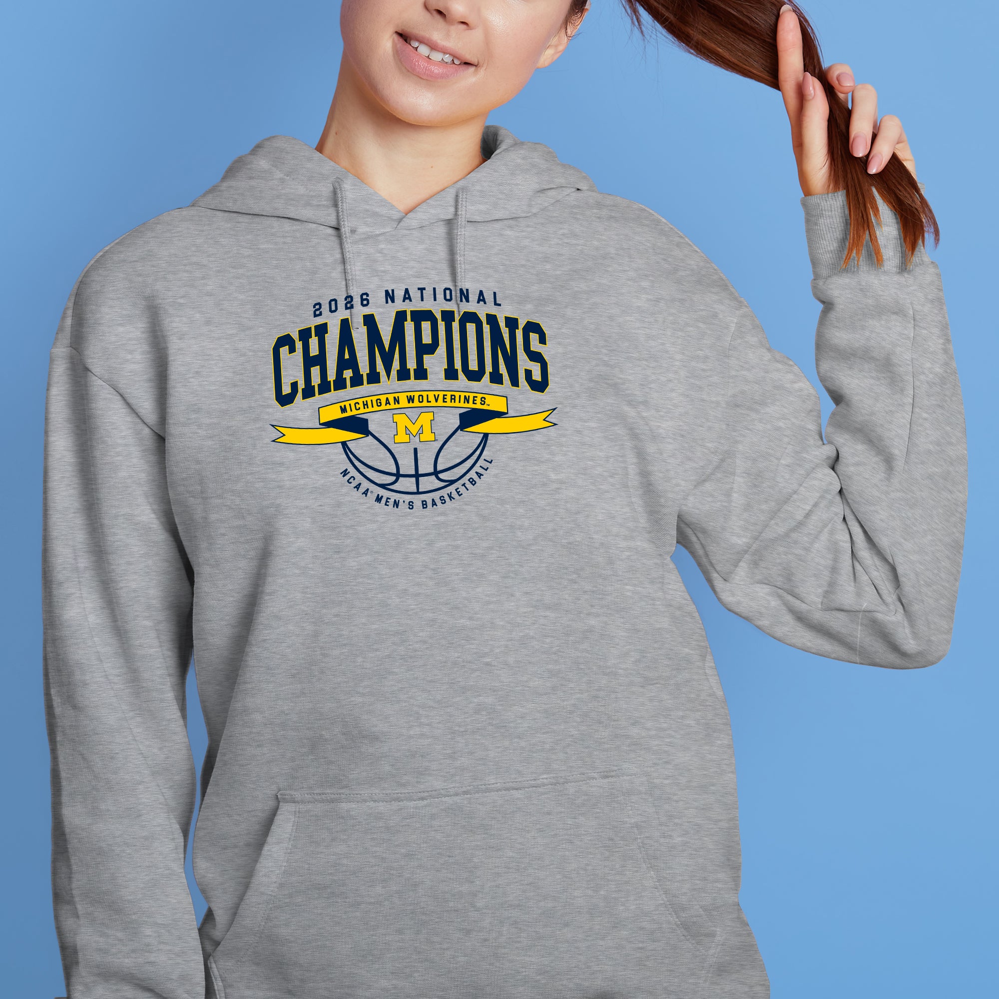 Michigan 2026 Basketball National Champions Ribbon Wings Hoodie - Sport Grey - Image 4