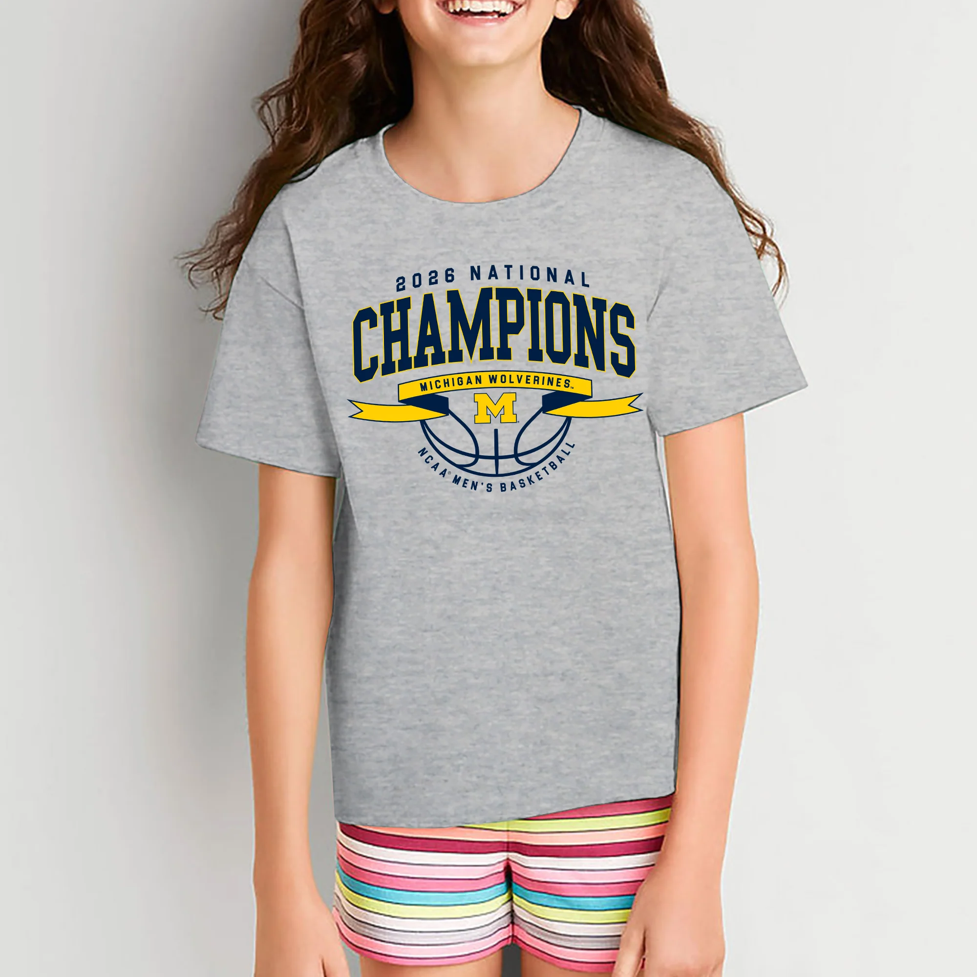 Michigan 2026 Basketball National Champions Ribbon Wings Youth T-Shirt - Sport Grey - Image 4